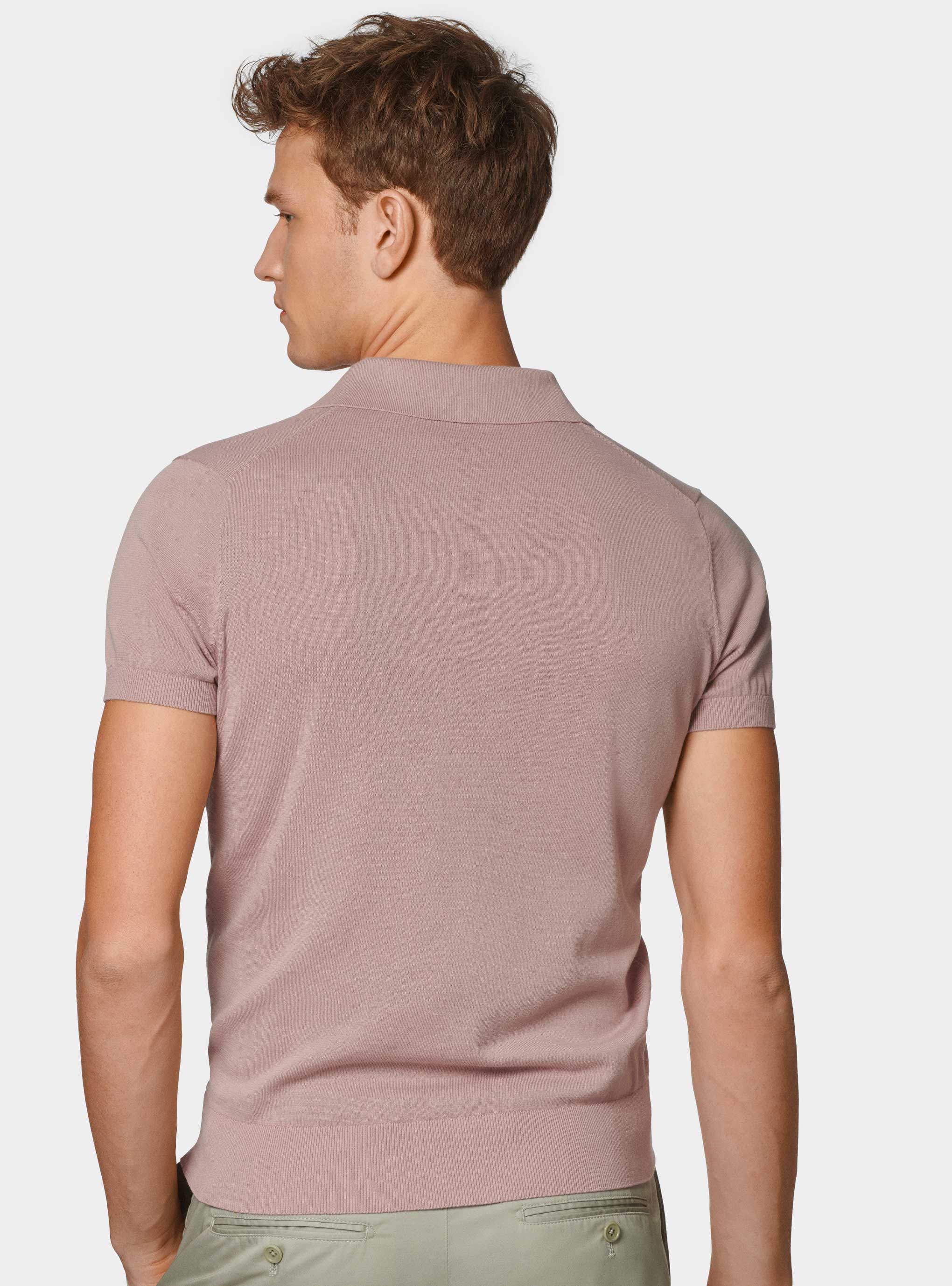 Polo in maglia senza bottoni in cotone extrafine, 0441C ROSA SCURO