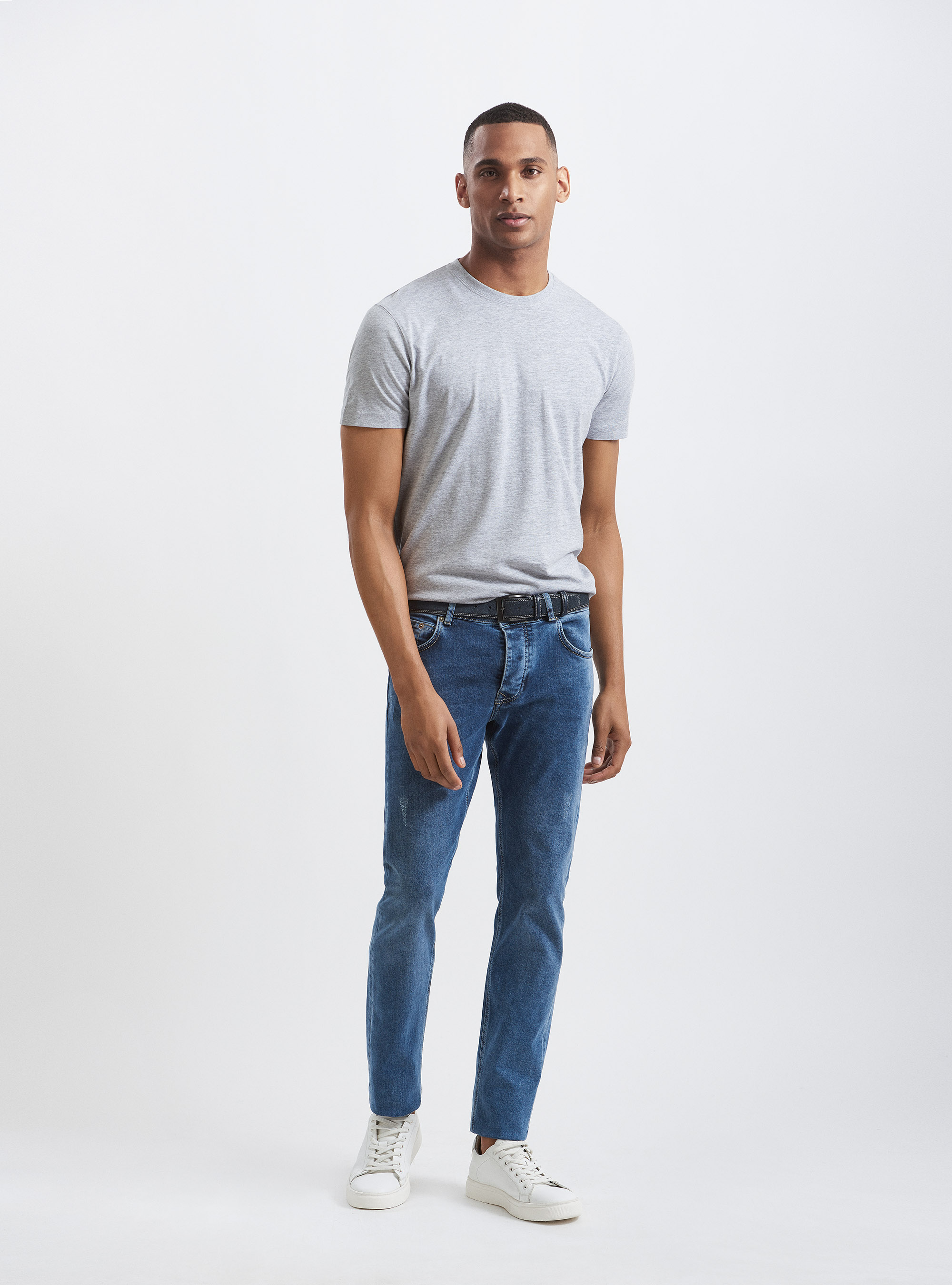 Jeans 5 tasche con rotture, BLU NAVY