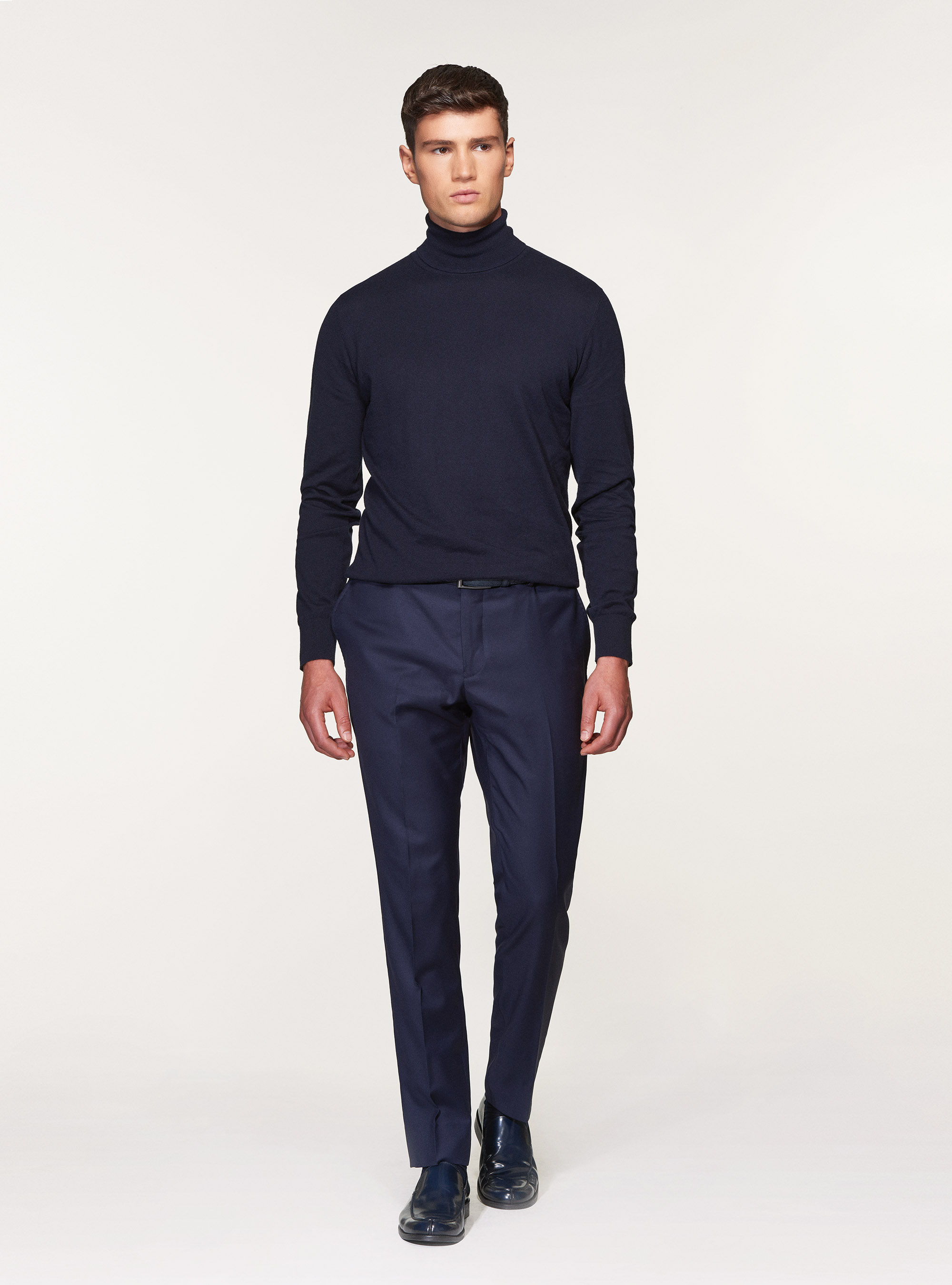 Dolcevita in cotone seta e cashmere, BLU NAVY