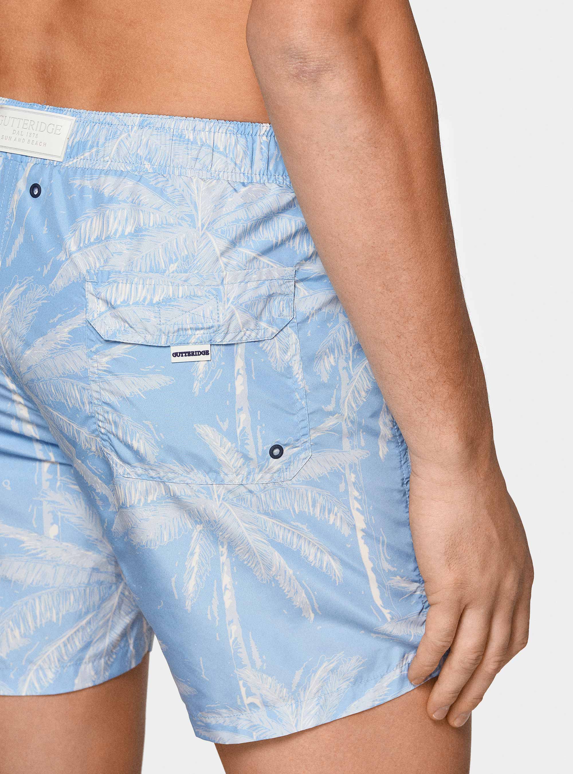 Costume da bagno stampa palme, AZZURRO