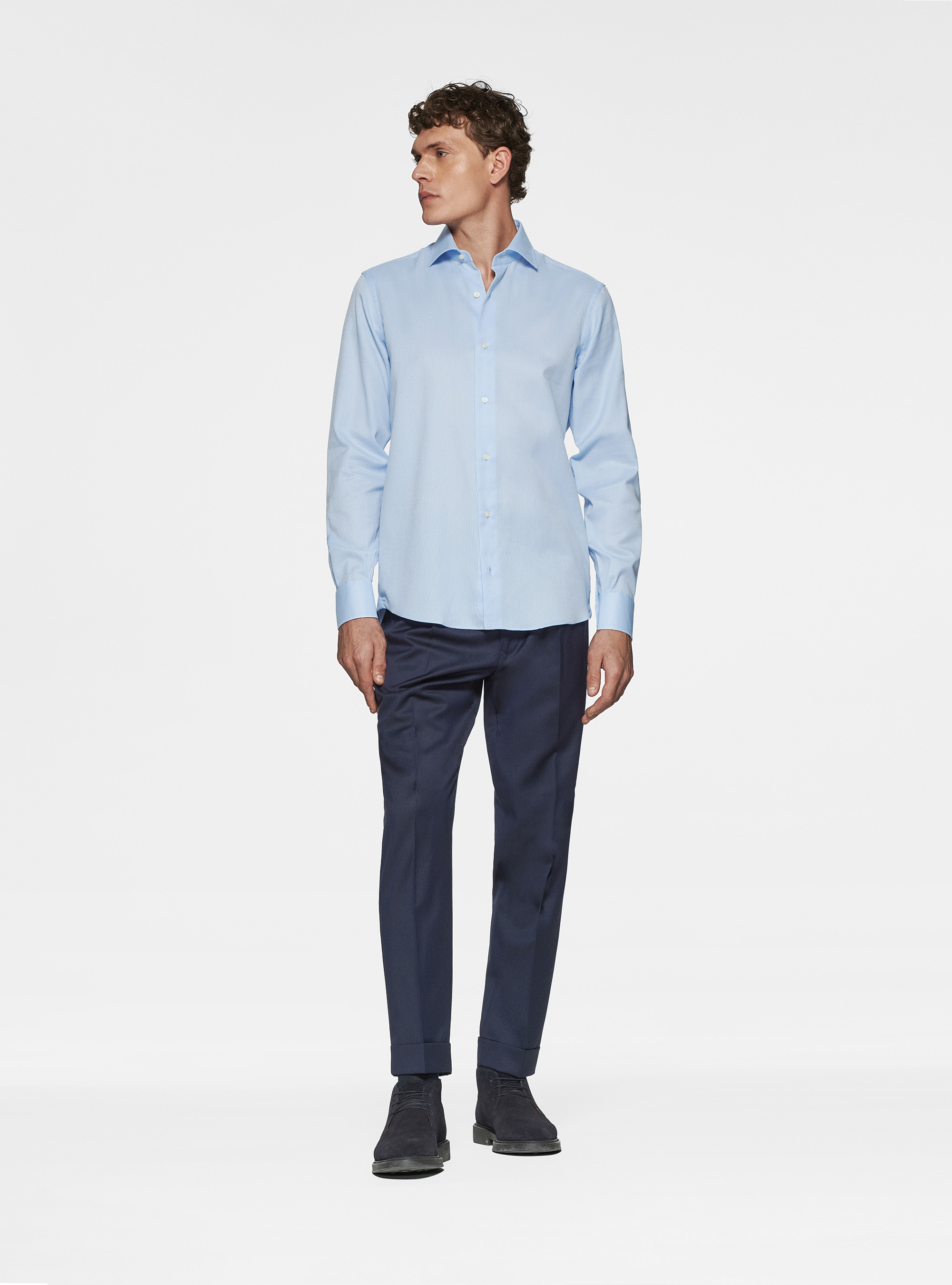 Camicia in cotone operato, AZZURRO