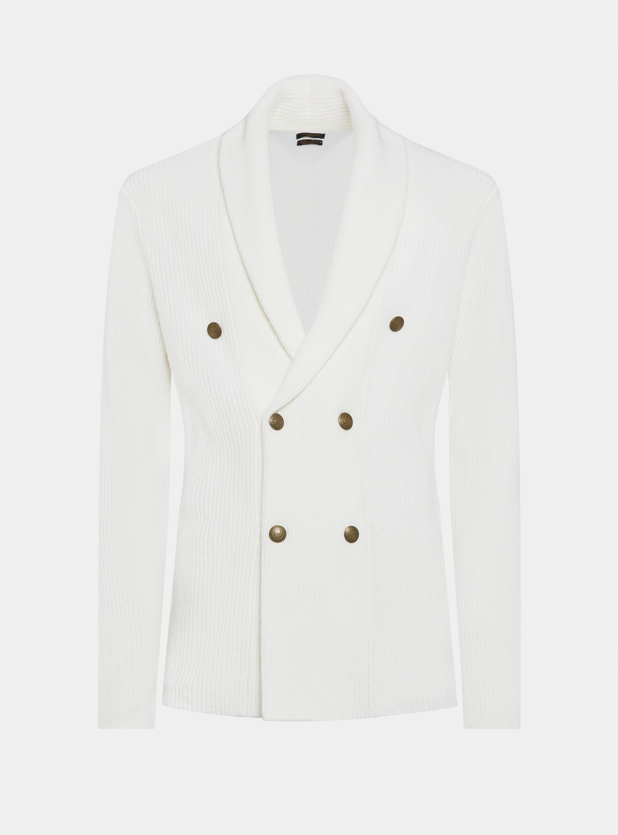 Veste en tricot côtelé de laine mérinos, BLANC