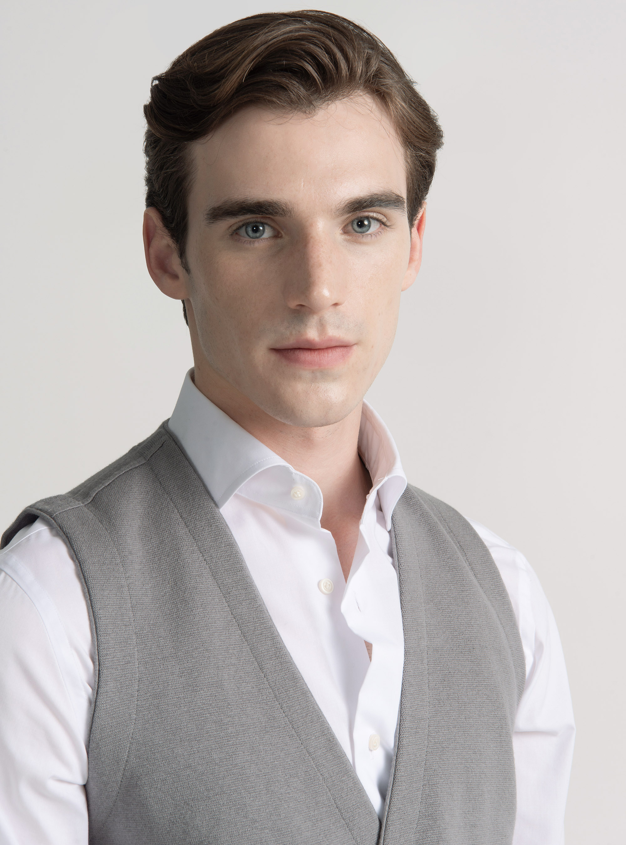 Double-breasted cotton and cashmere knit gilet, GREY