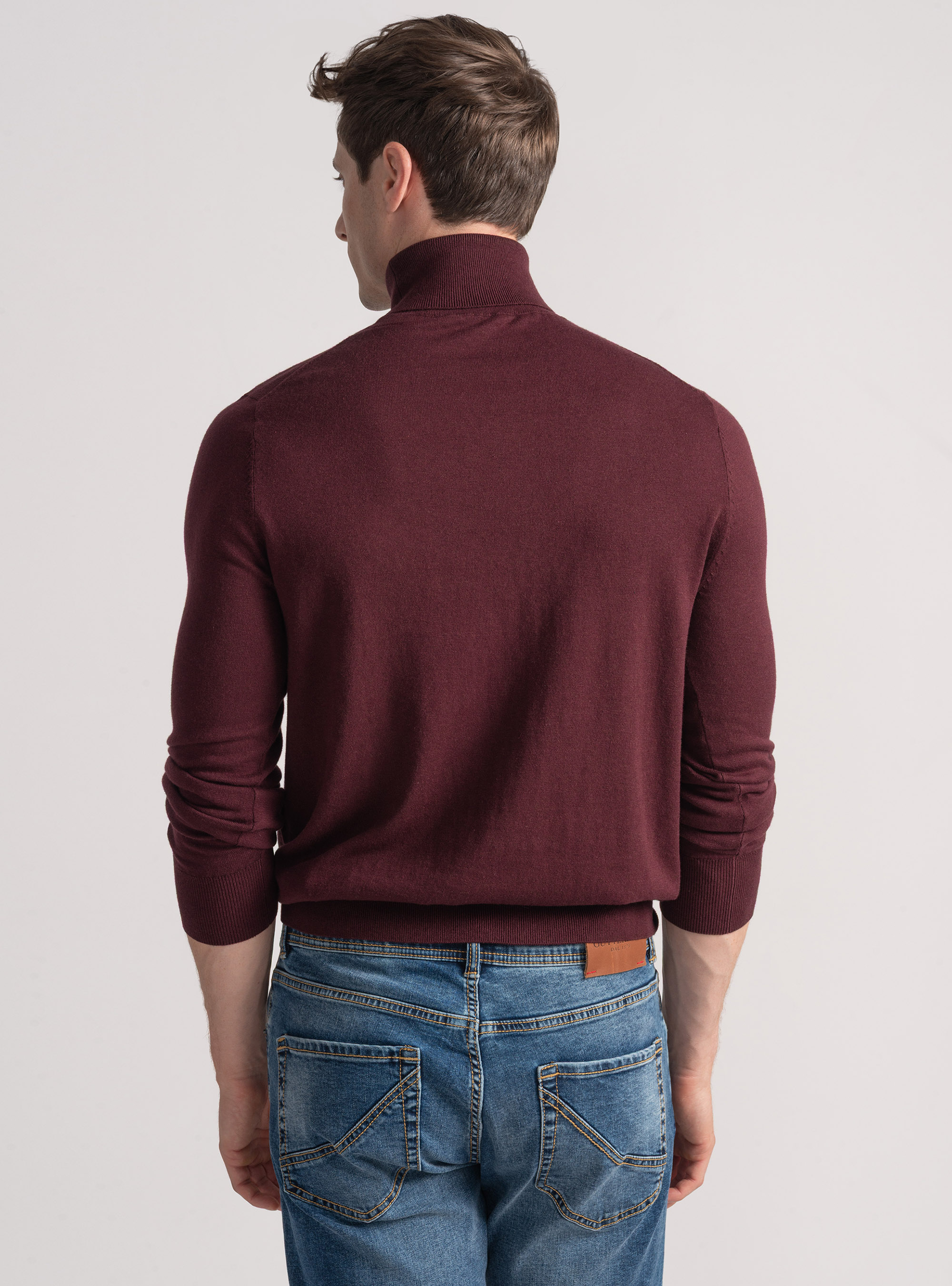 Silk and cashmere cotton turtleneck, BORDEAUX