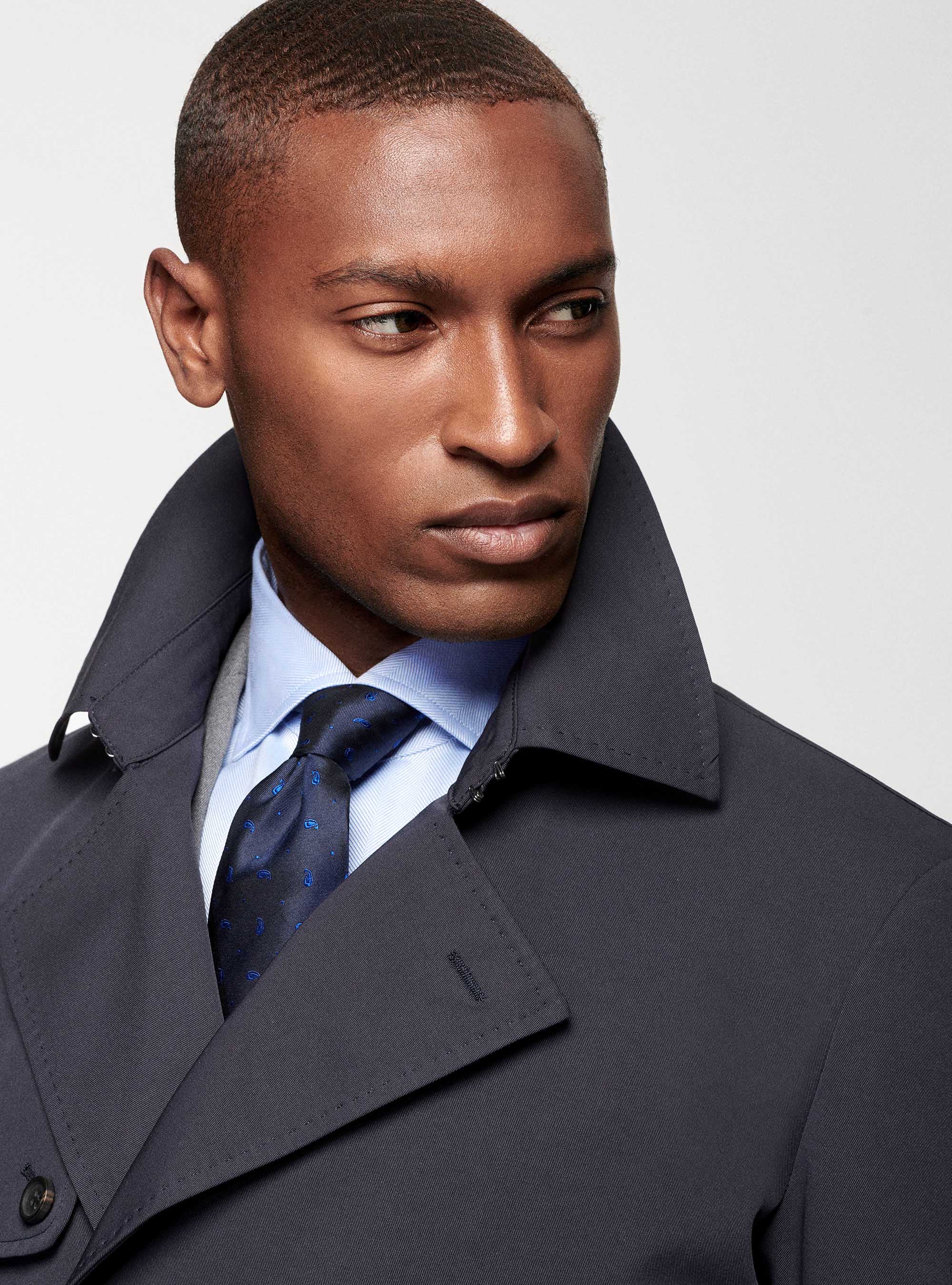 Trench doppiopetto in twill, BLU NAVY