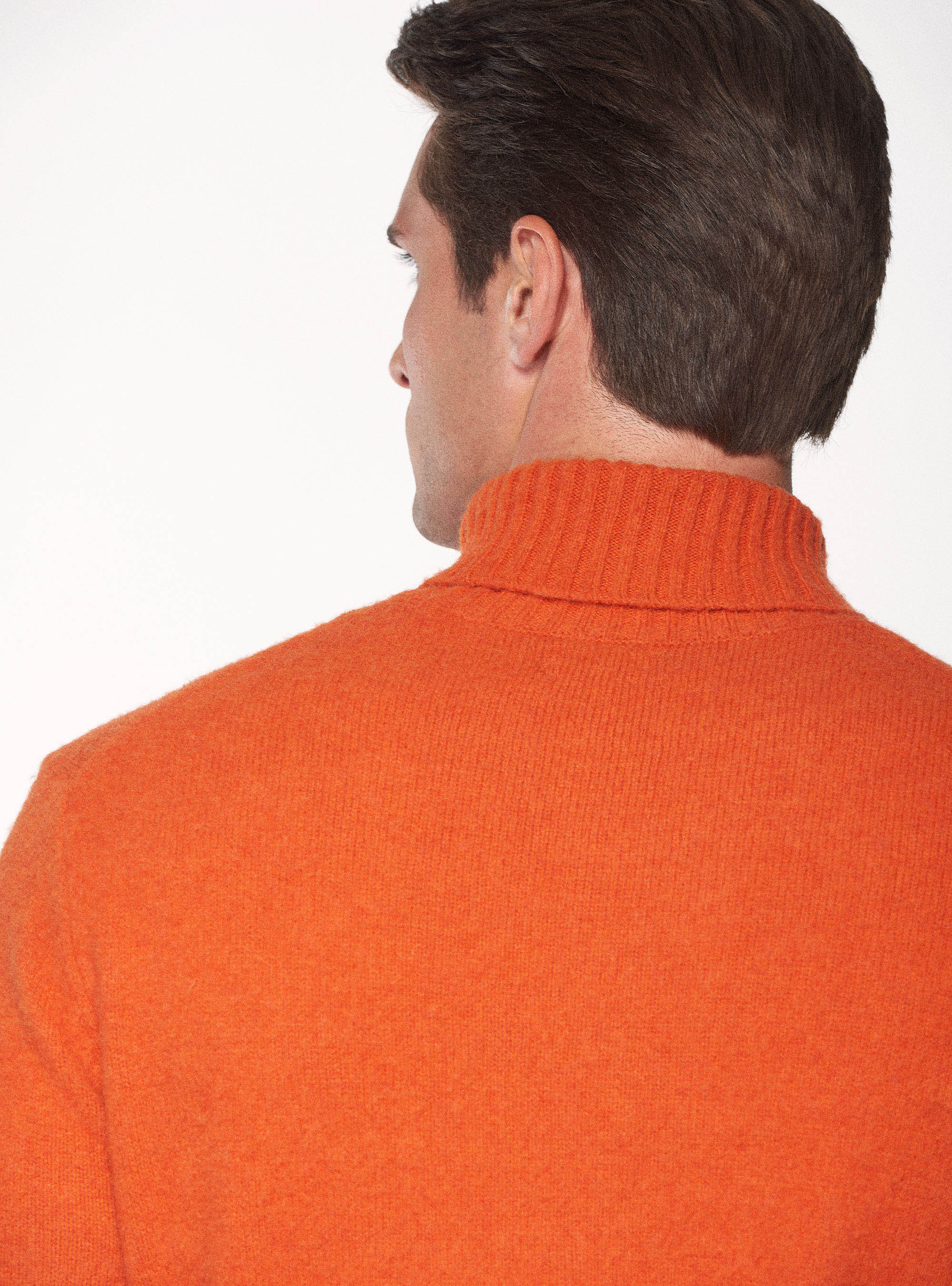 Maglia collo alto in misto lana brushed, ARANCIONE