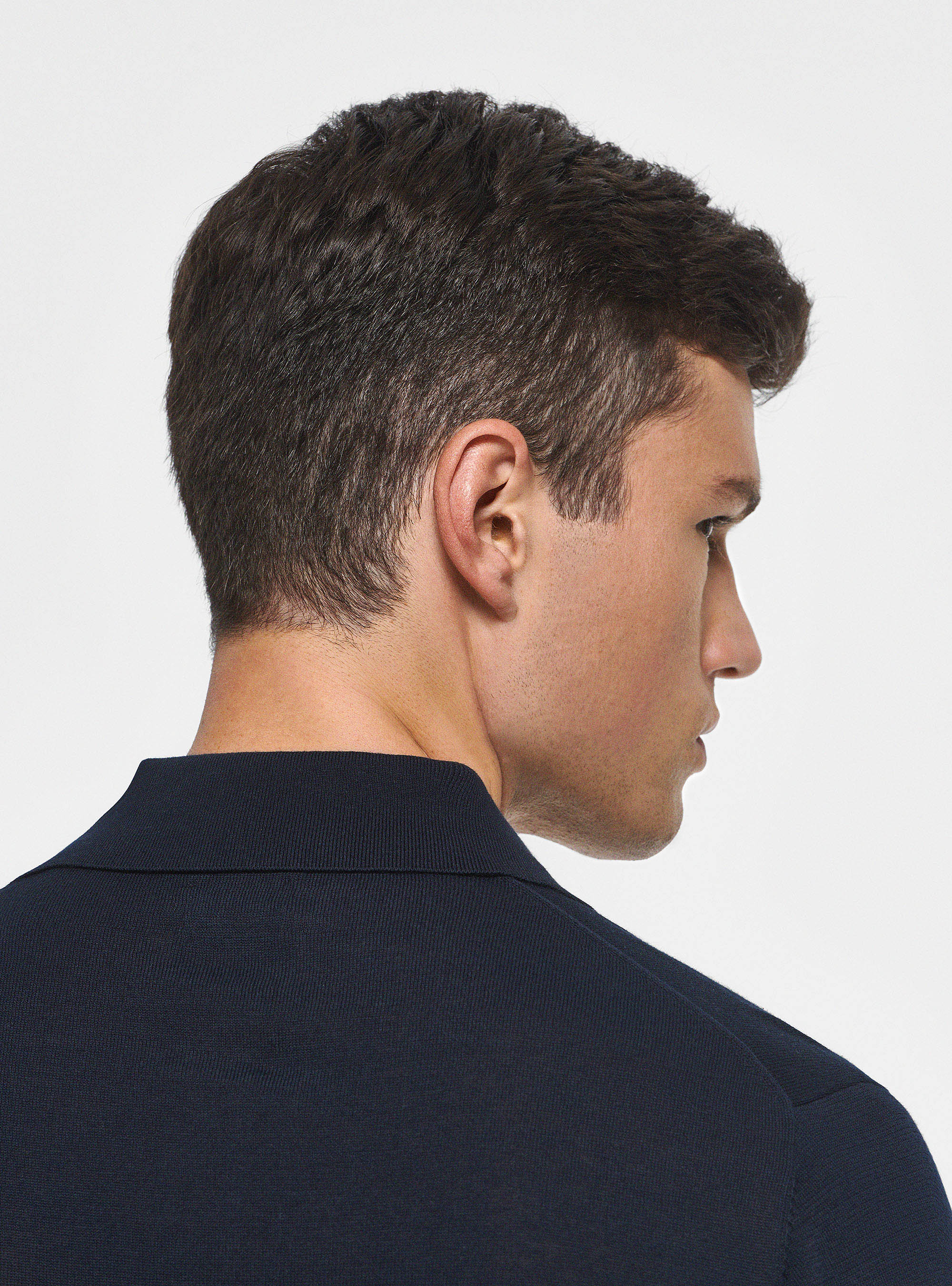 Extra-fine cotton knit polo shirt, NAVY BLUE