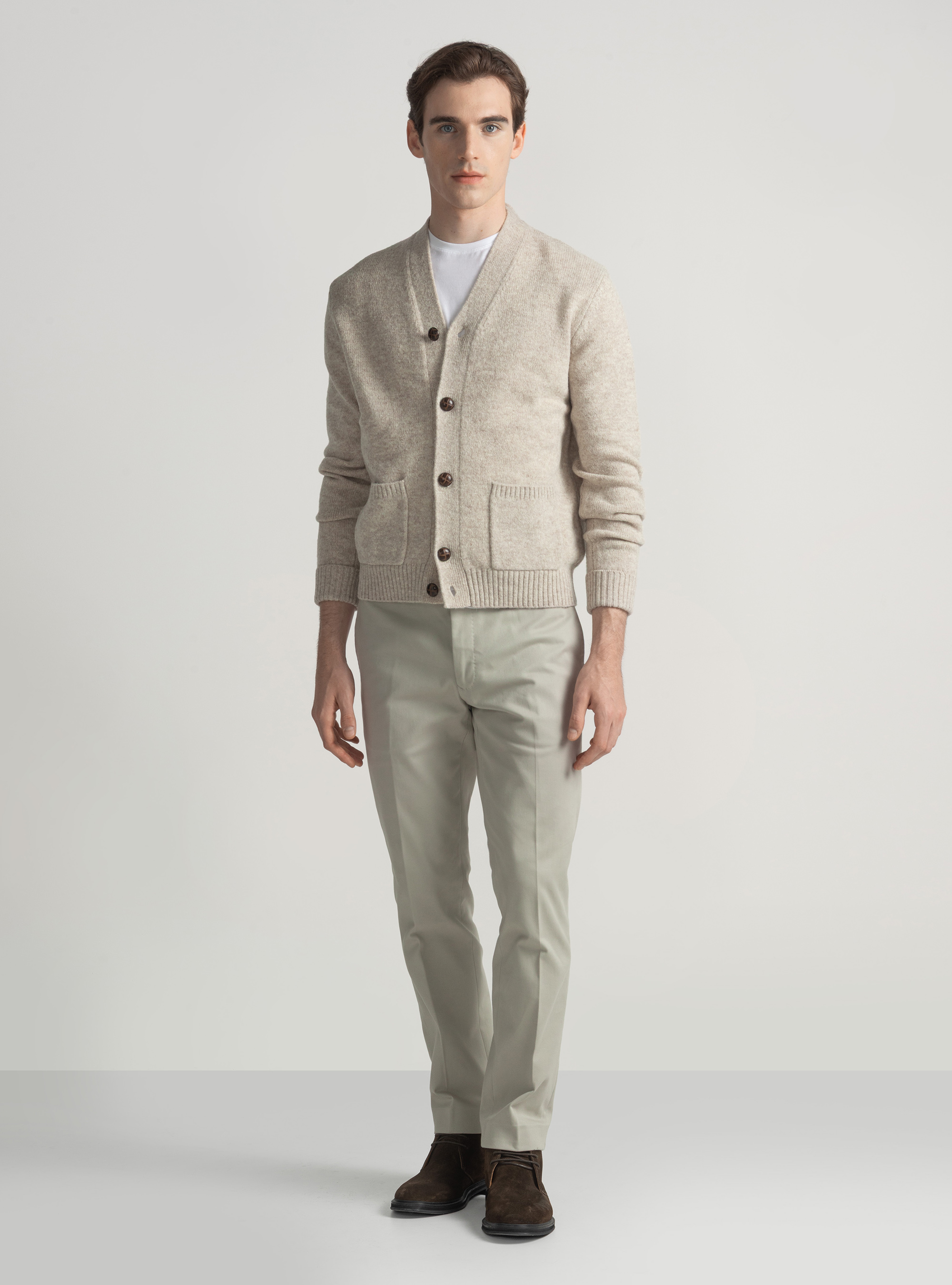 Cardigan in maglia di lana shetland, ECRU