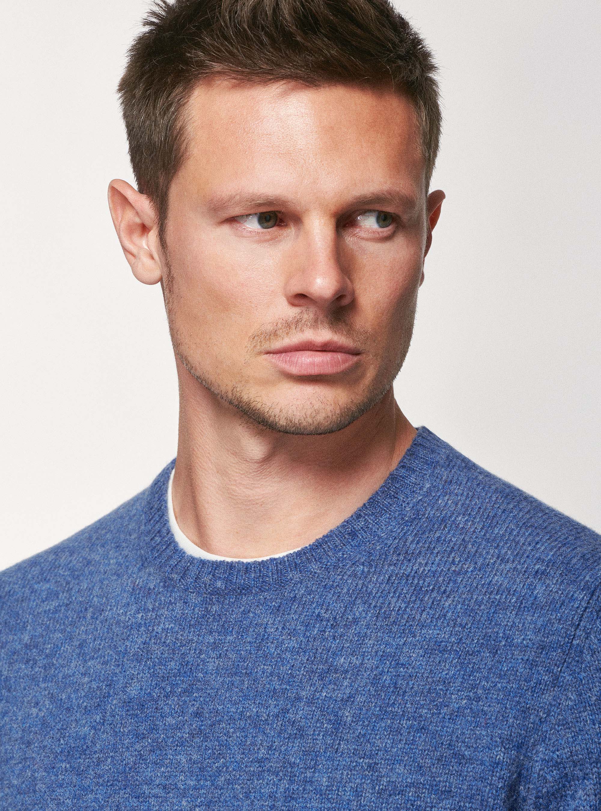 Pure Shetland wool sweater, 0243C DENIM