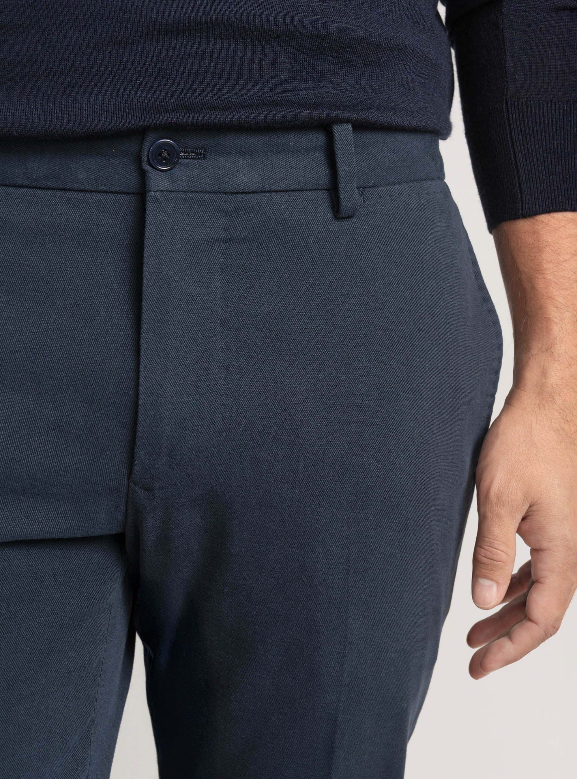 Cotton and cashmere twill trousers, NAVY BLUE