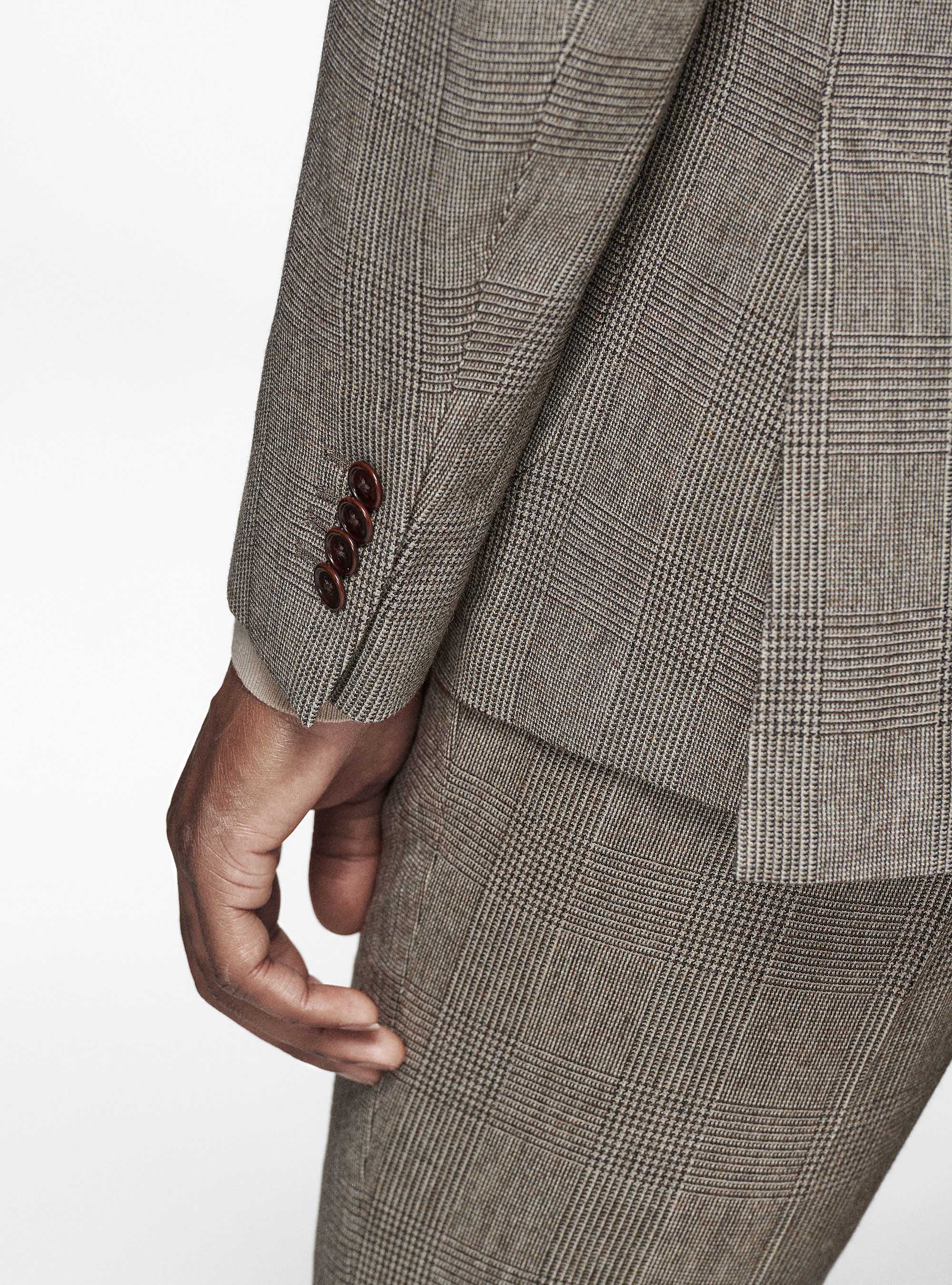 Prince of Wales wool and cashmere blazer, BROWN