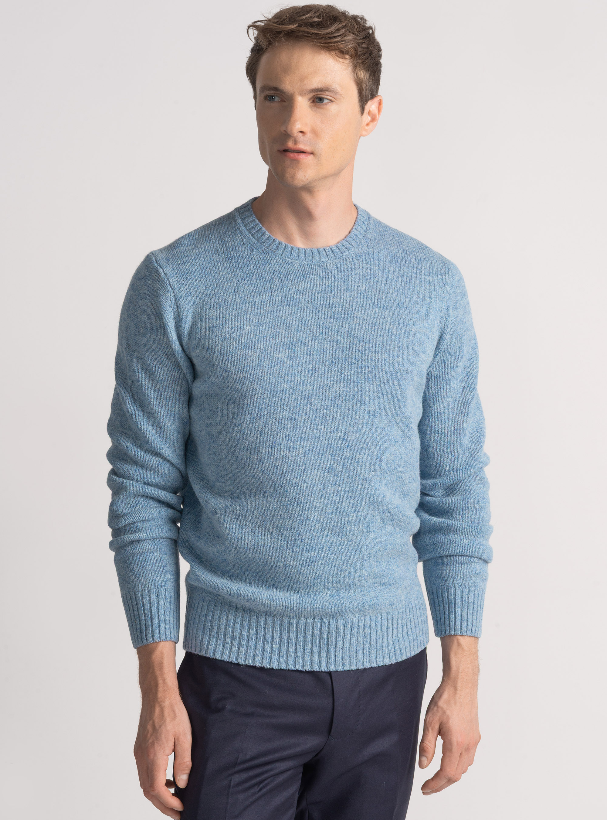 Shetland wool crew-neck sweater, LIGHT BLUE
