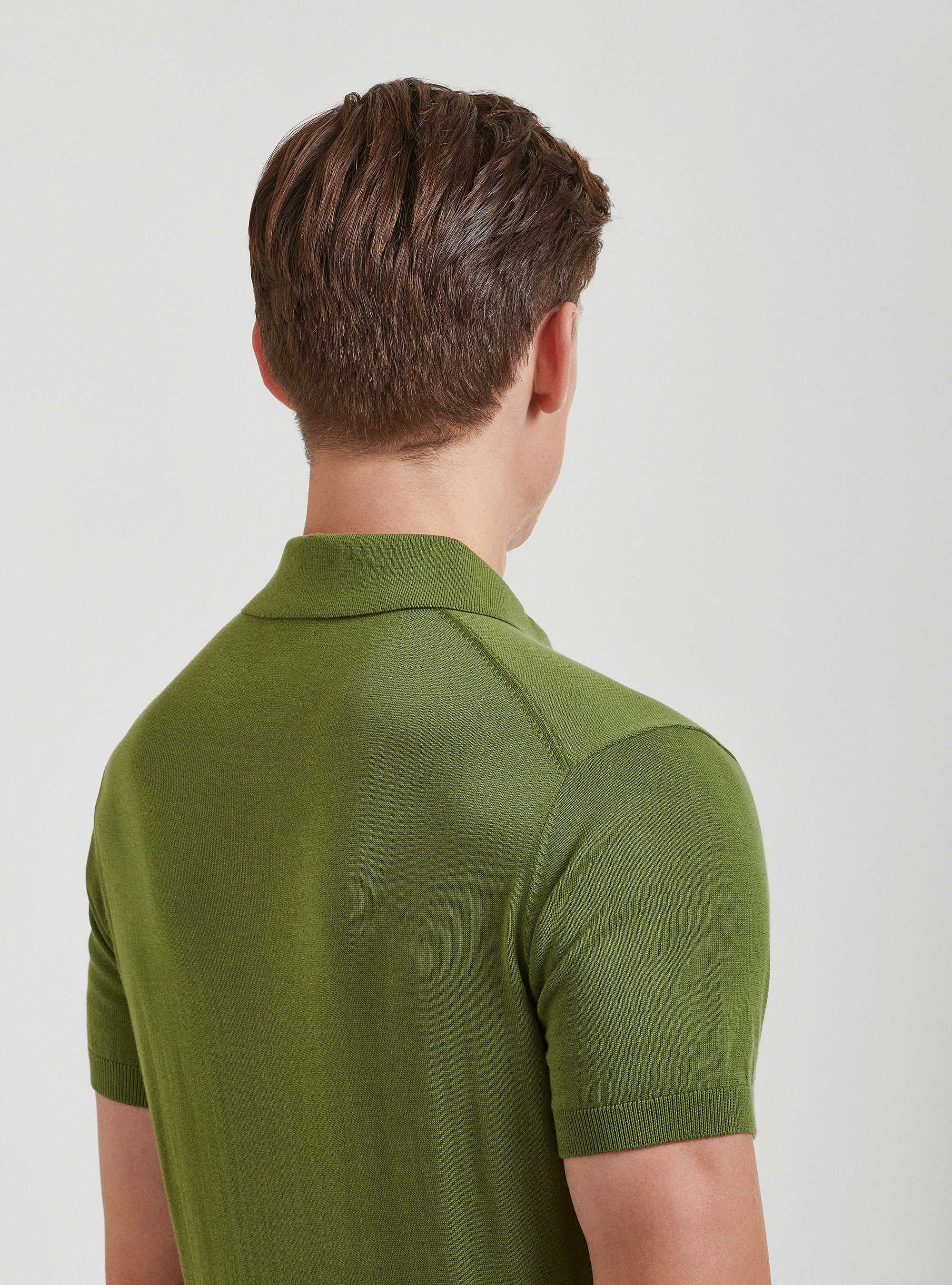 Polo in maglia in puro cotone extrafine, OLIVA