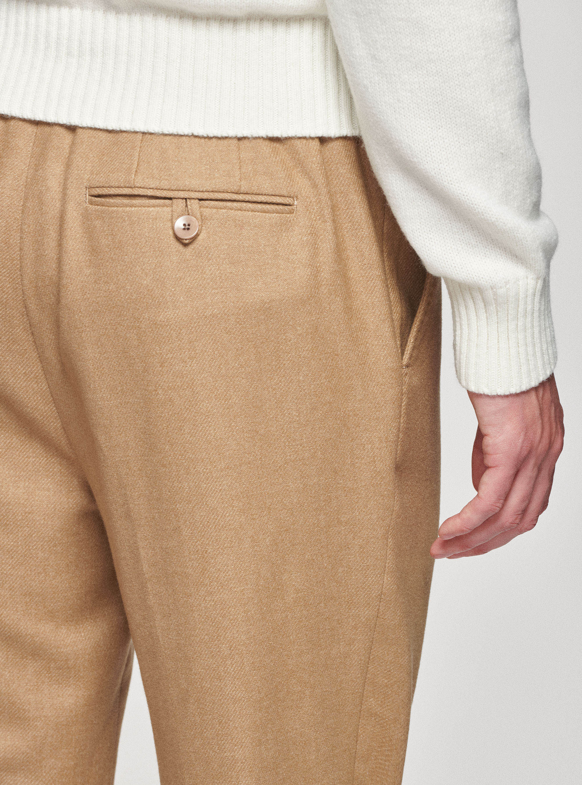 Pantaloni con pinces in flanella di lana Duemilagori, SABBIA