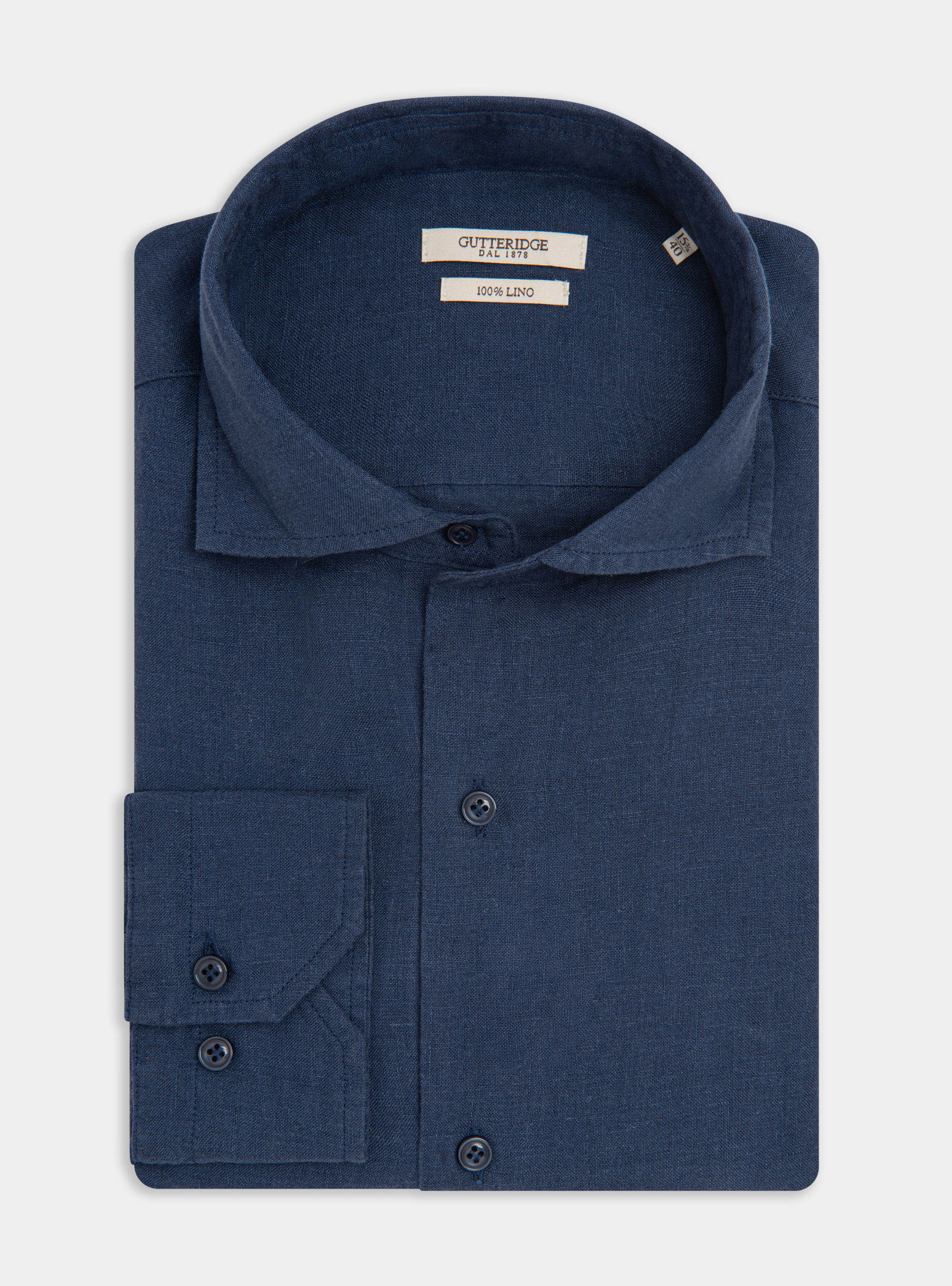 Semi-French collar shirt in pure linen, NAVY BLUE