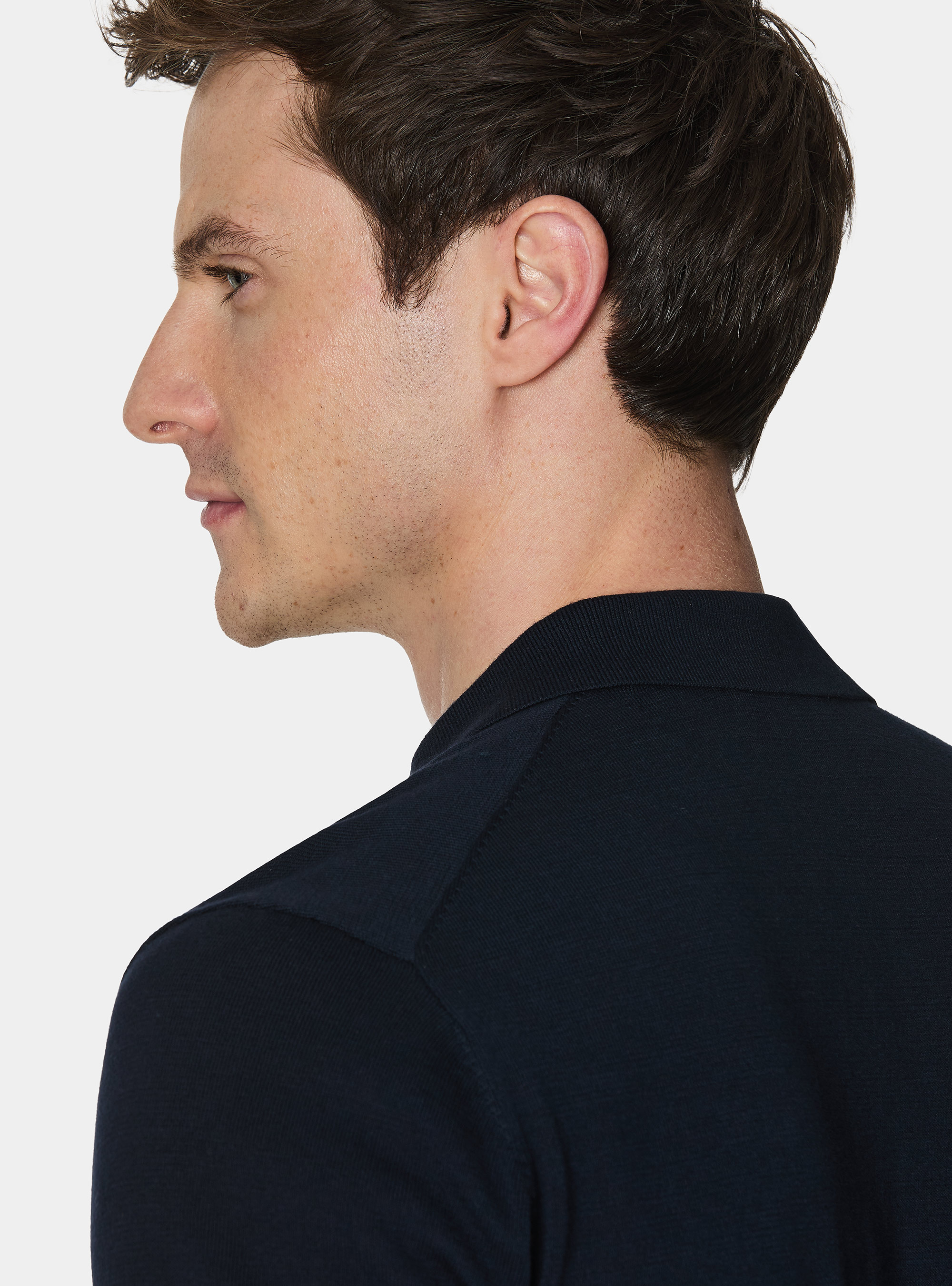 Polo tricot&eacute; sans boutons en coton extra-fin, BLEU MARINE