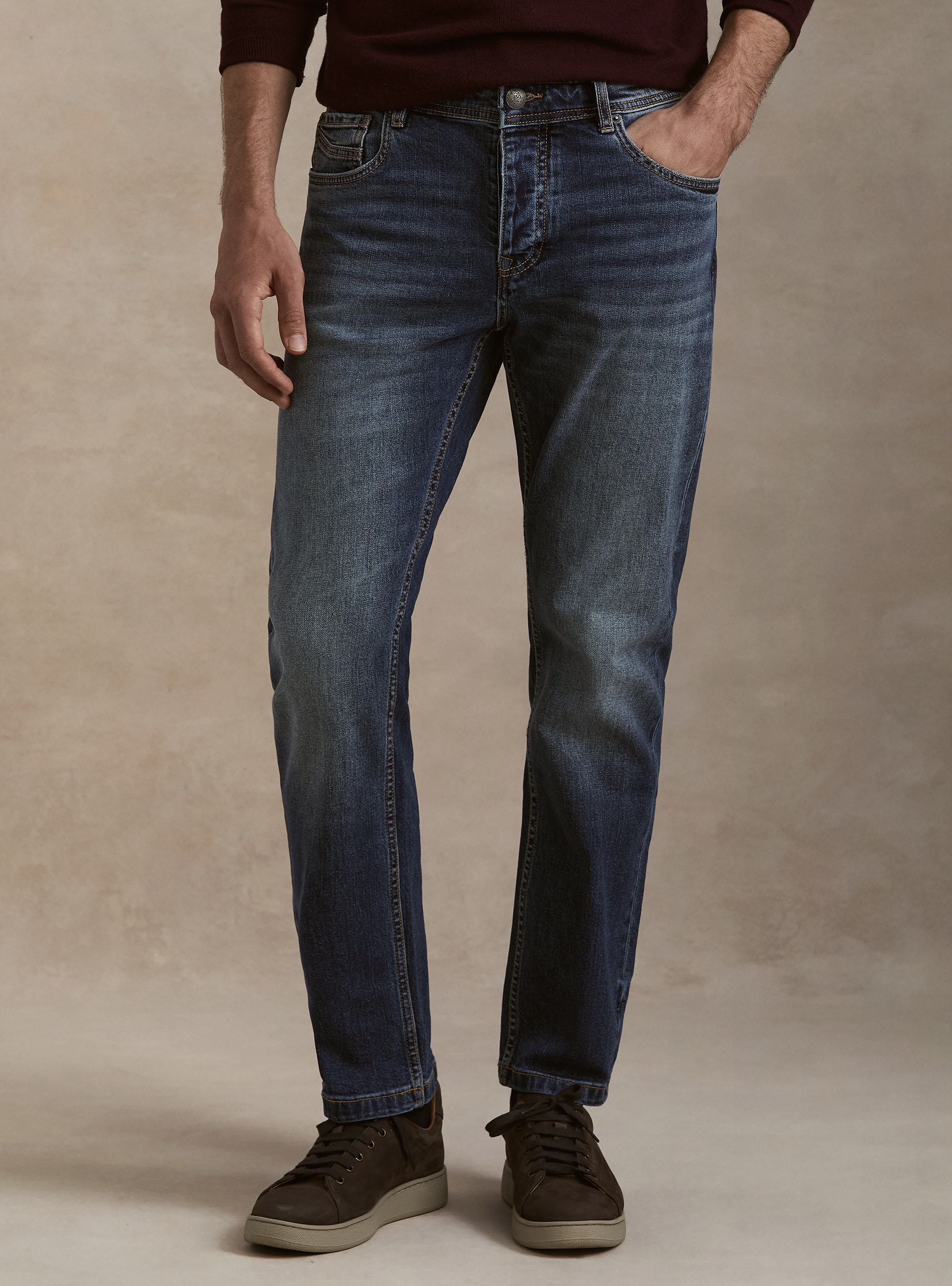 Stretch cotton denim, NAVY BLUE