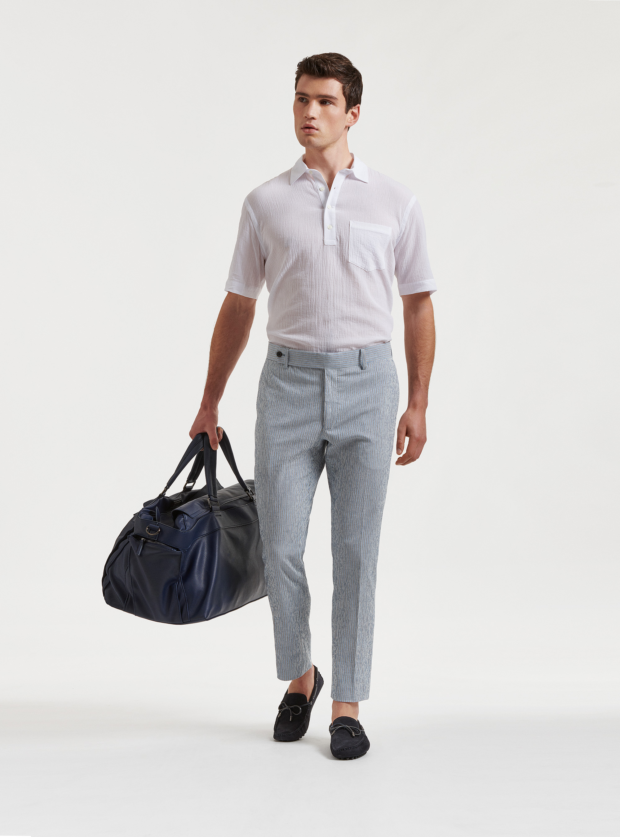 Halbarm-Poloshirt aus Baumwoll-Cr&ecirc;pe, BIANCO 0099C