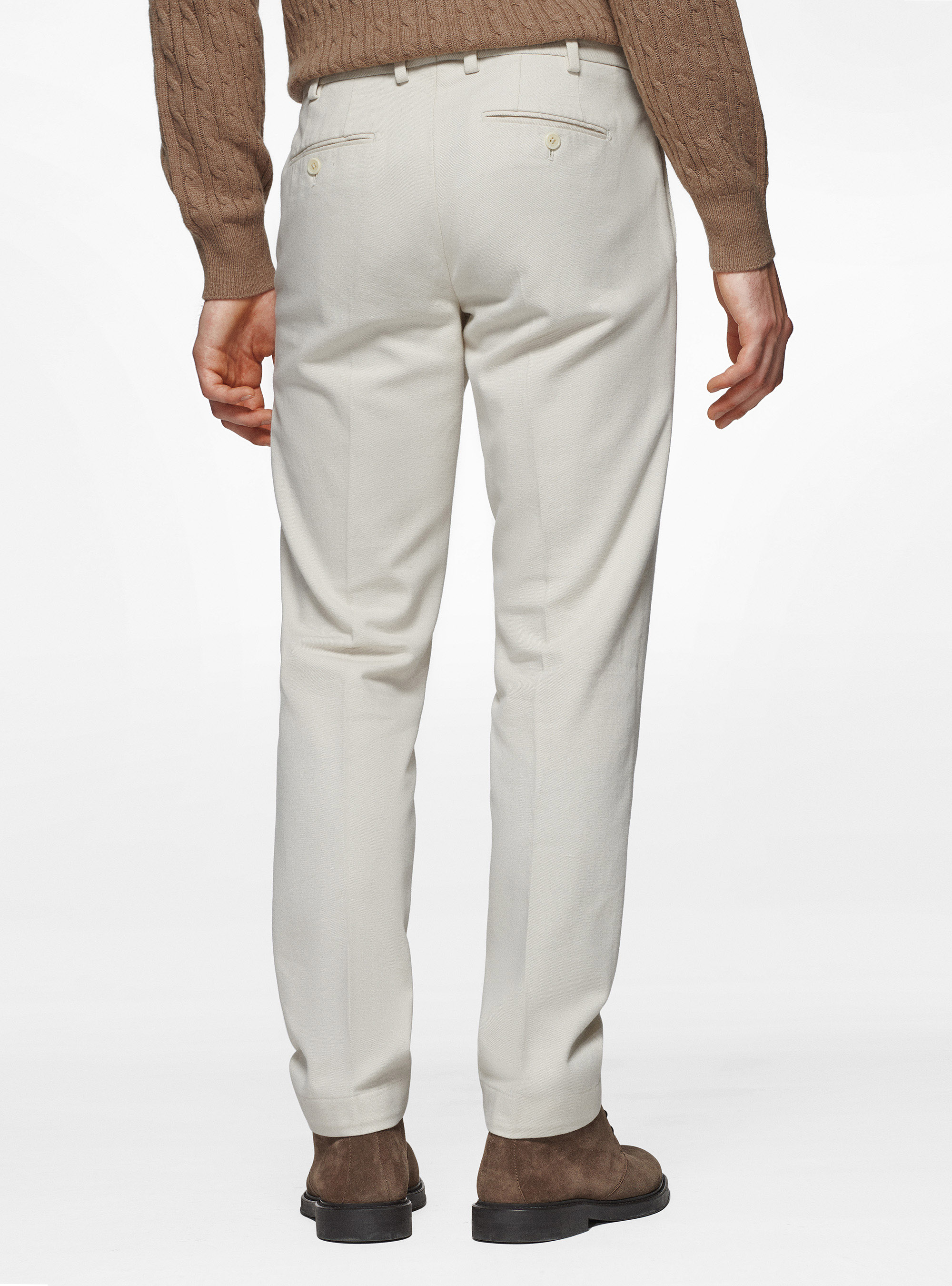 Pantaloni in twill di cotone e cashmere, PANNA