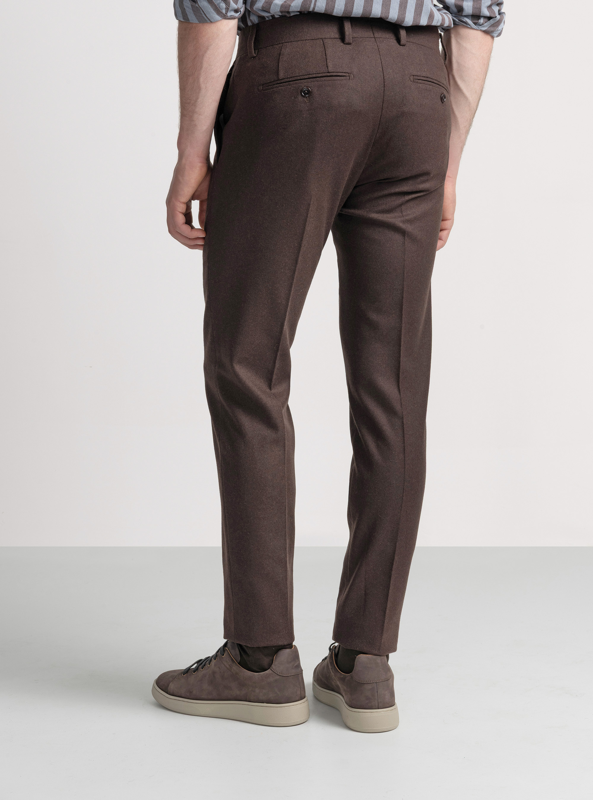 Pantaloni in flanella misto lana, MARRONE