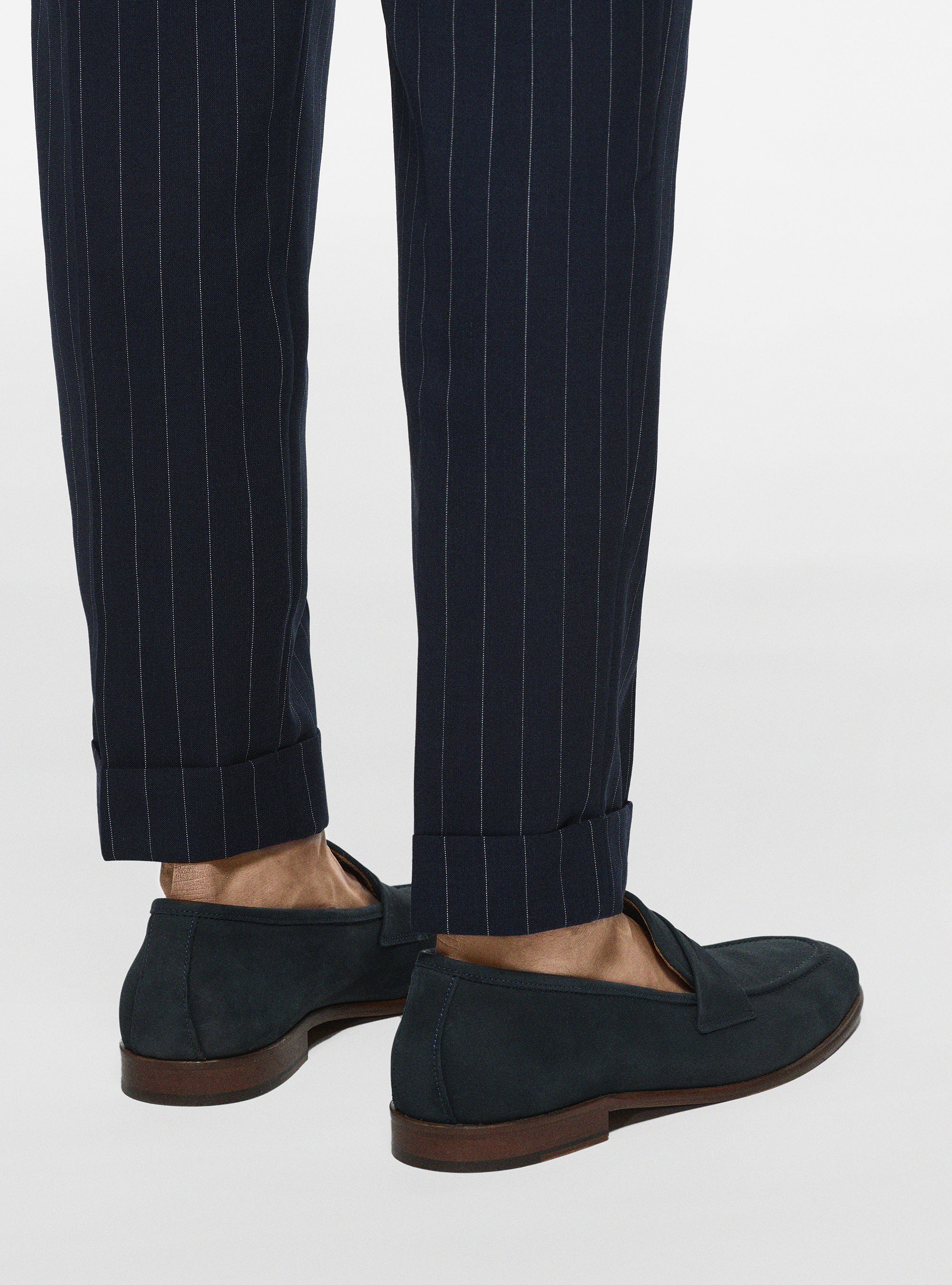 Pantaloni con pinces in pura lana gessata, BLU NAVY