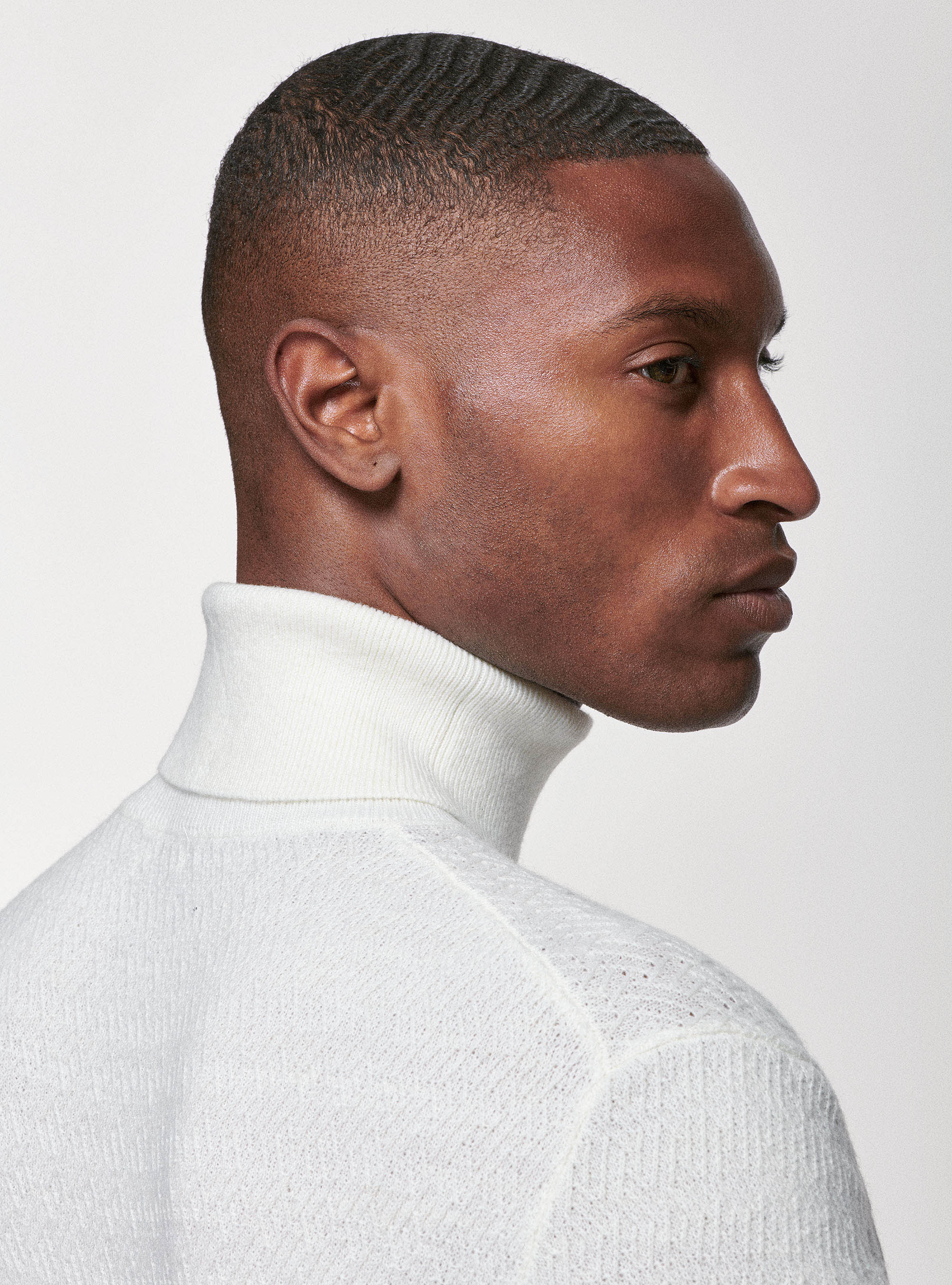 Cuello alto de mezcla de lana texturizada, BLANCO