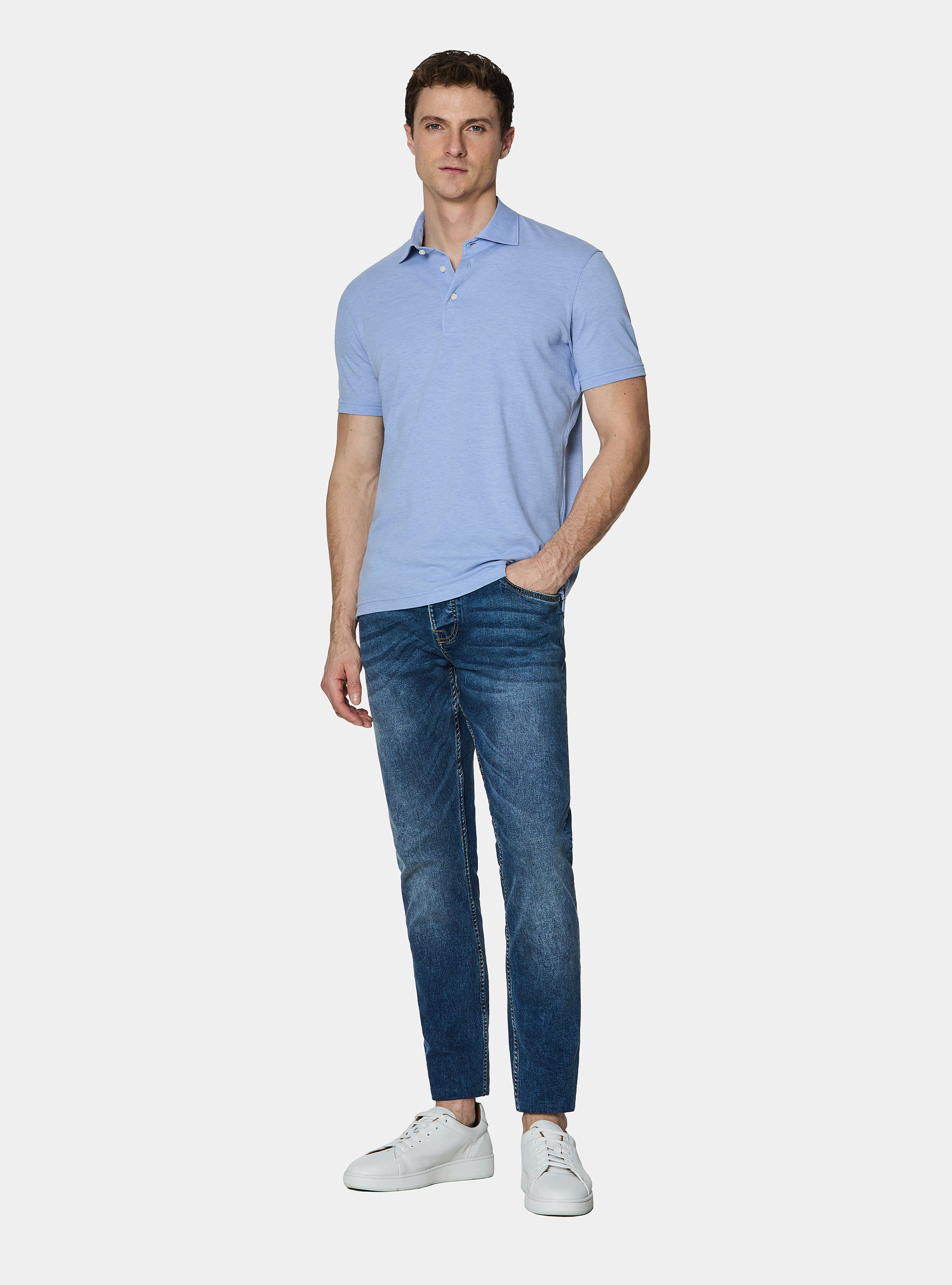 GT01 stretch pique polo shirt, LIGHT BLUE