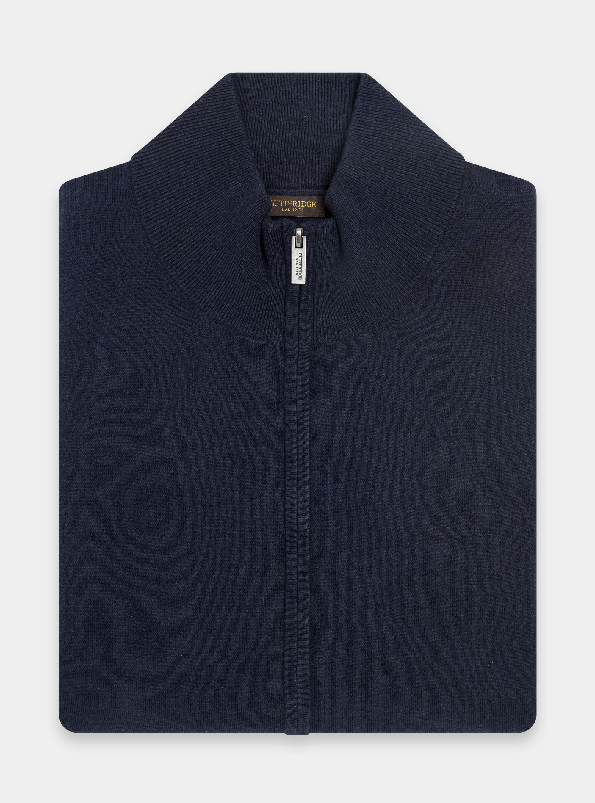 Maglia full zip in cotone seta e cashmere, BLU NAVY