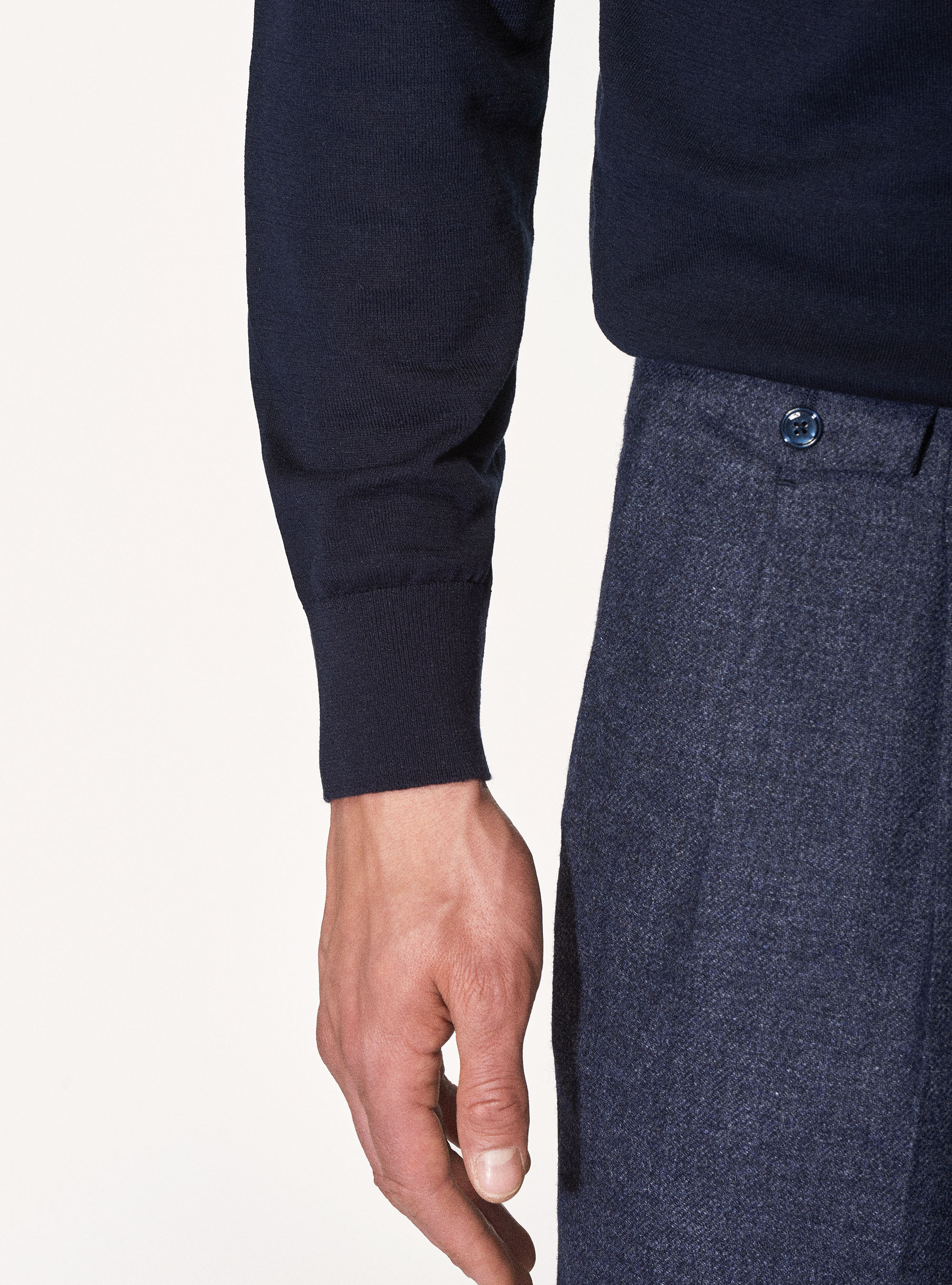 Silk cotton crew-neck sweater, NAVY BLUE