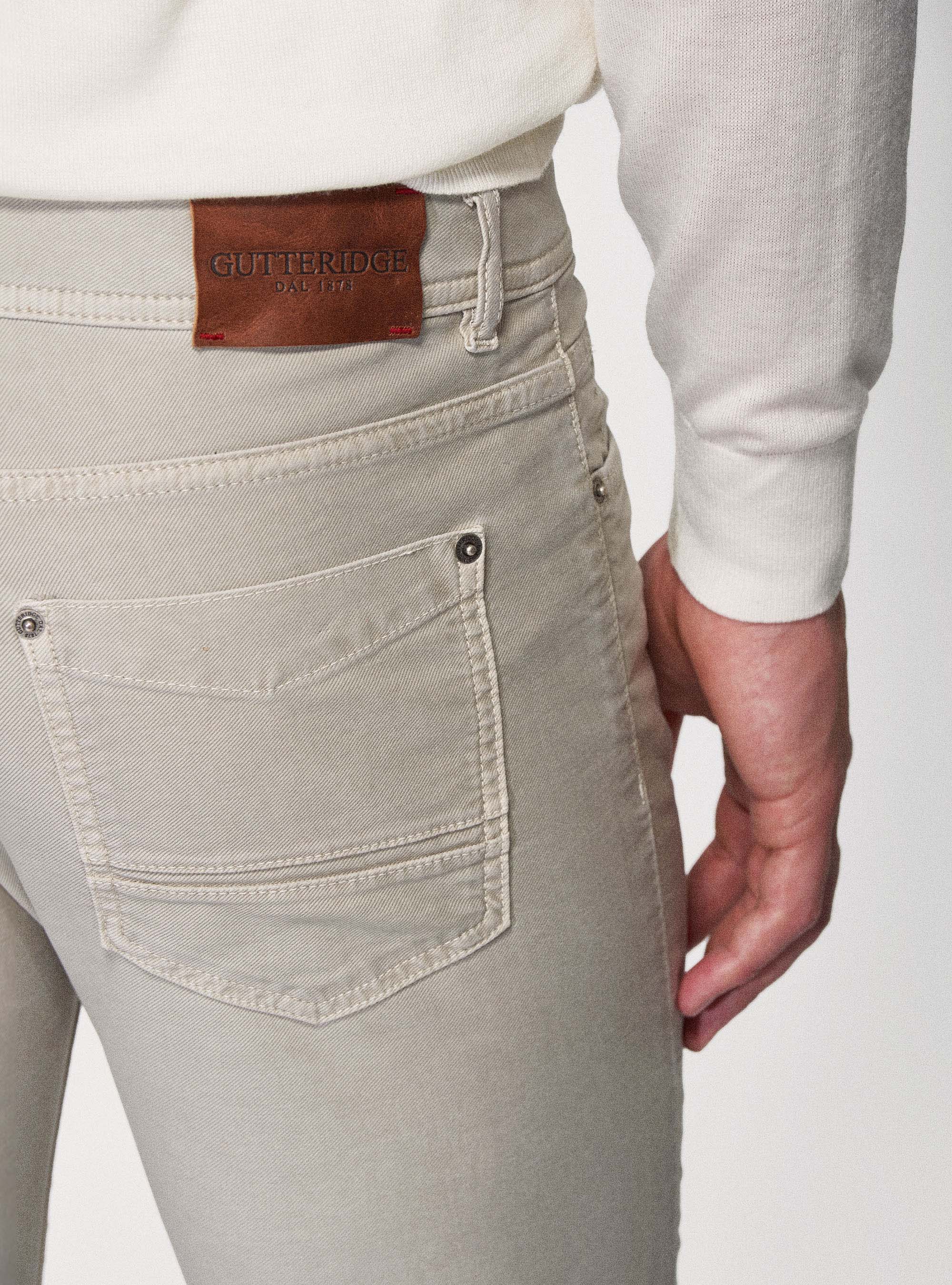 Pantaloni 5 tasche in twill garment dyed, ECRU