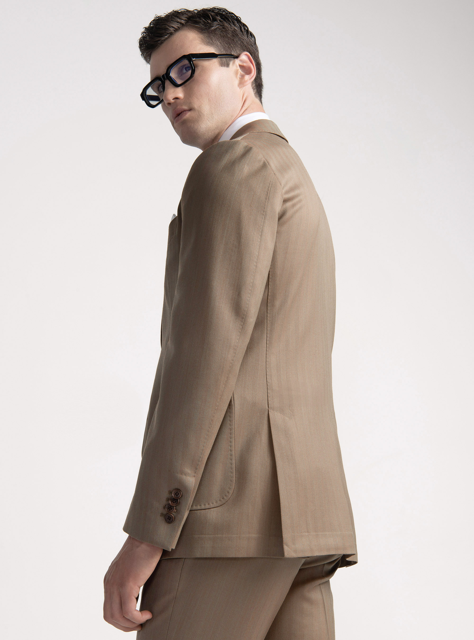 Americana de traje de lana en espiga Vitale Barberis Canonico, ARCILLA