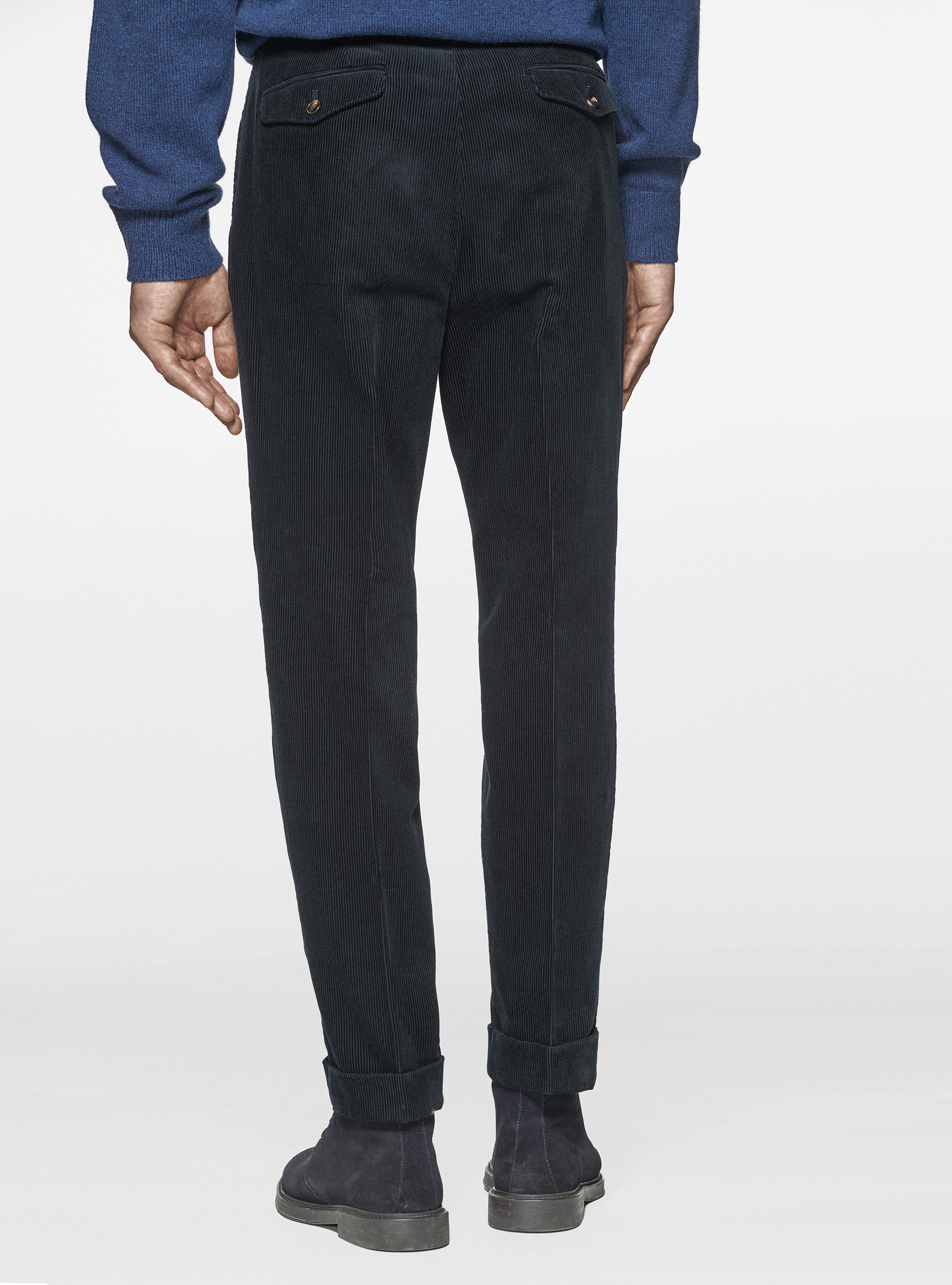 Corduroy trousers with elasticated waistband, NAVY BLUE