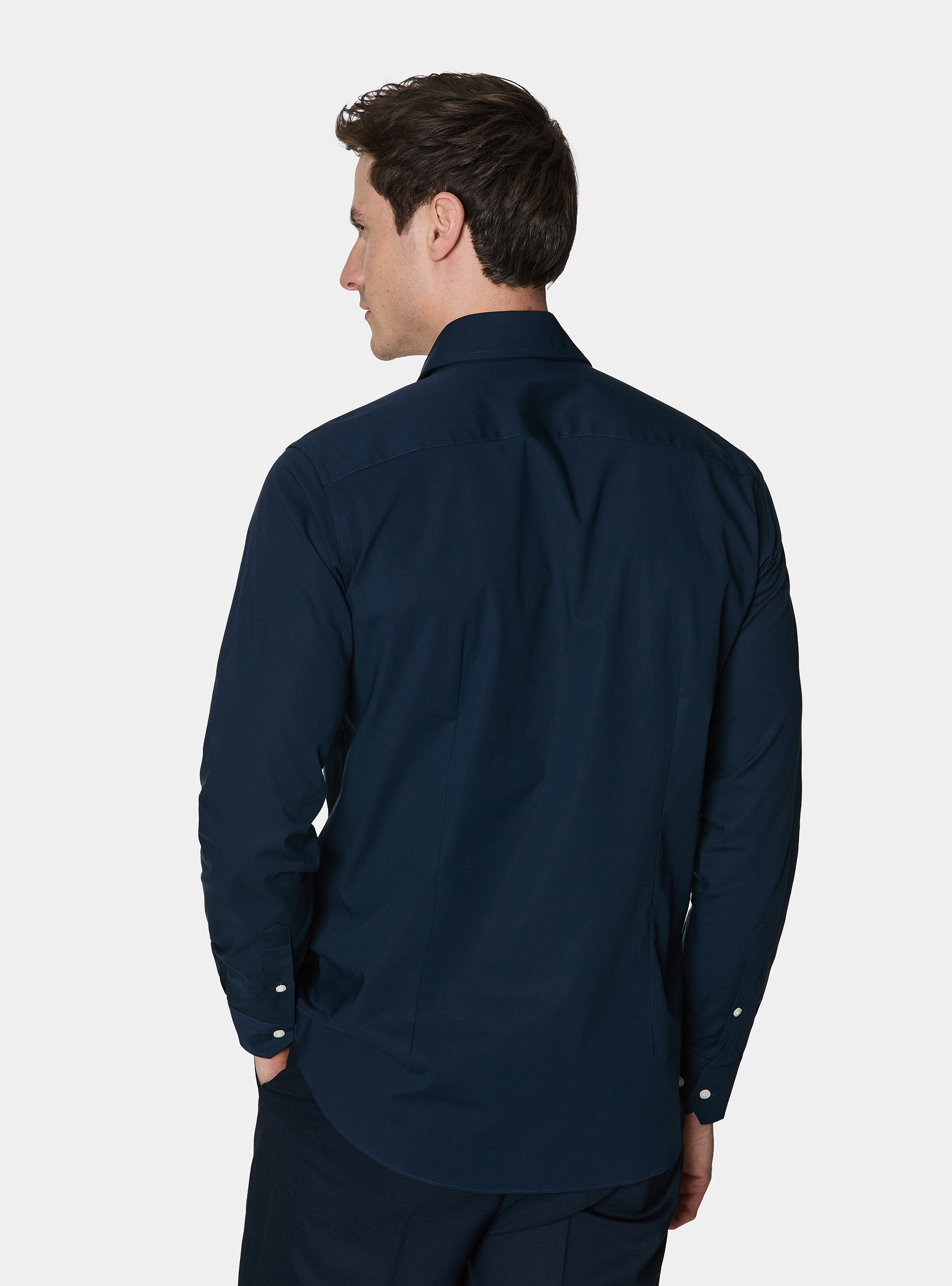 Cotton poplin stretch shirt, NAVY BLUE