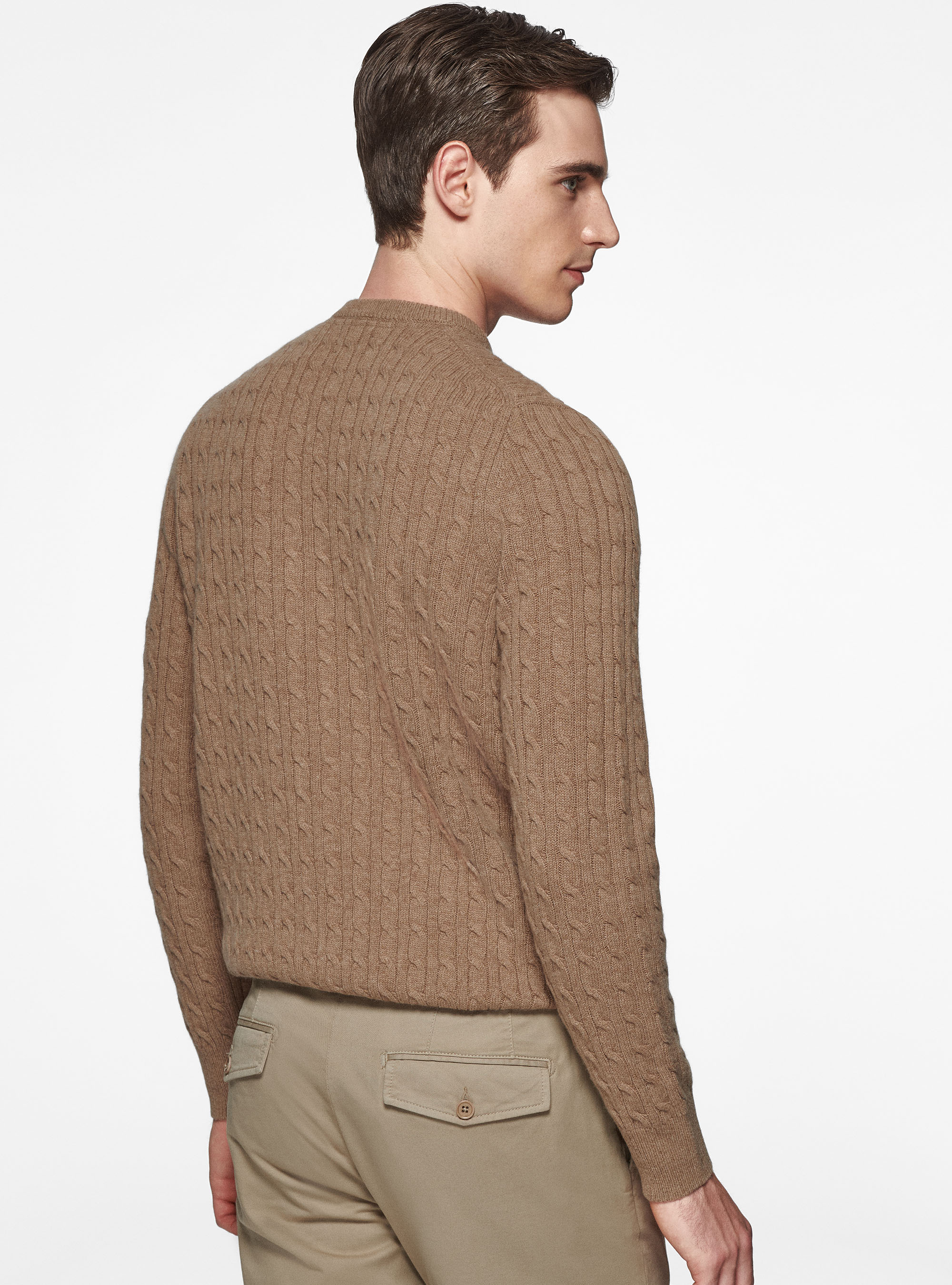 Tricot de laine et de cachemire à col ras du cou Woolmark, CAMMELLO 0570C