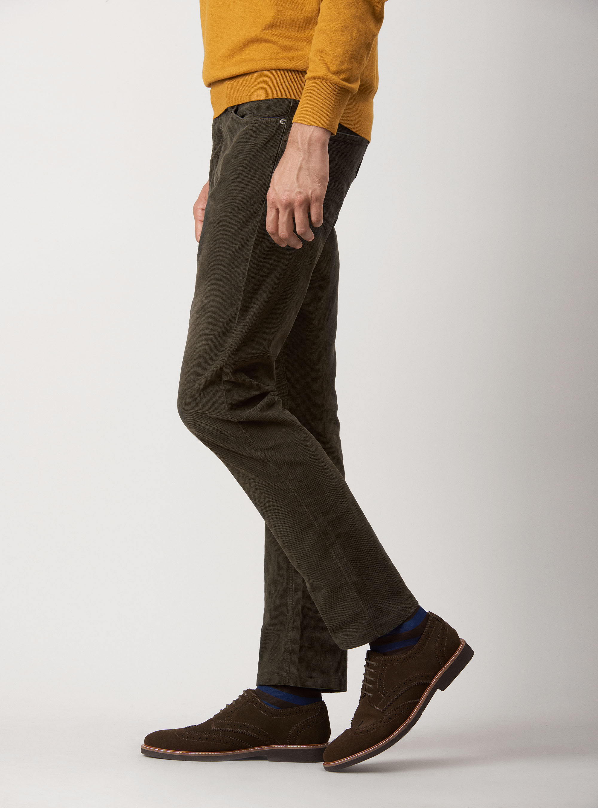 Washed cotton velvet denim type pants, BROWN