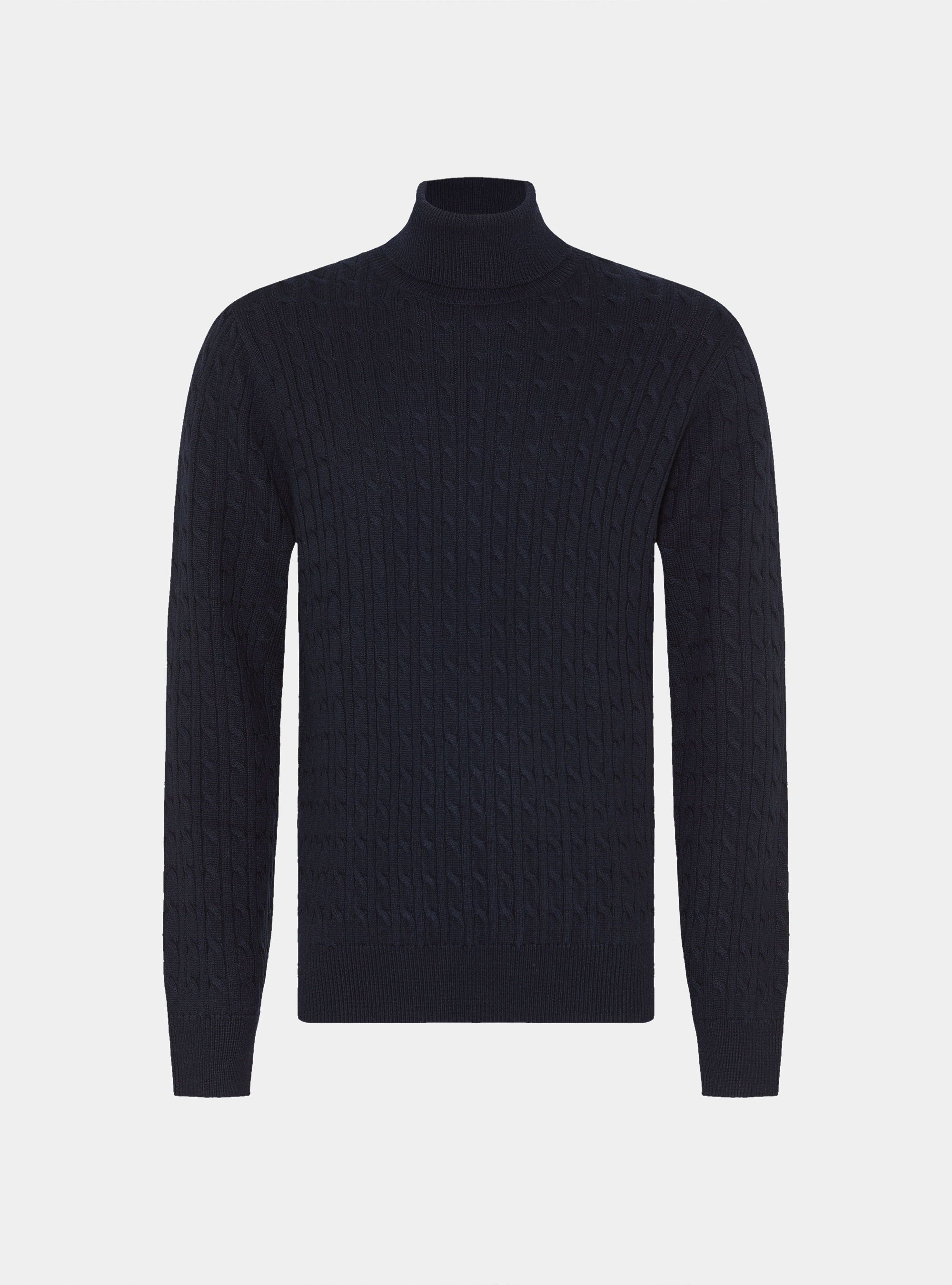 Wool-blend turtleneck sweater with braid, NAVY BLUE