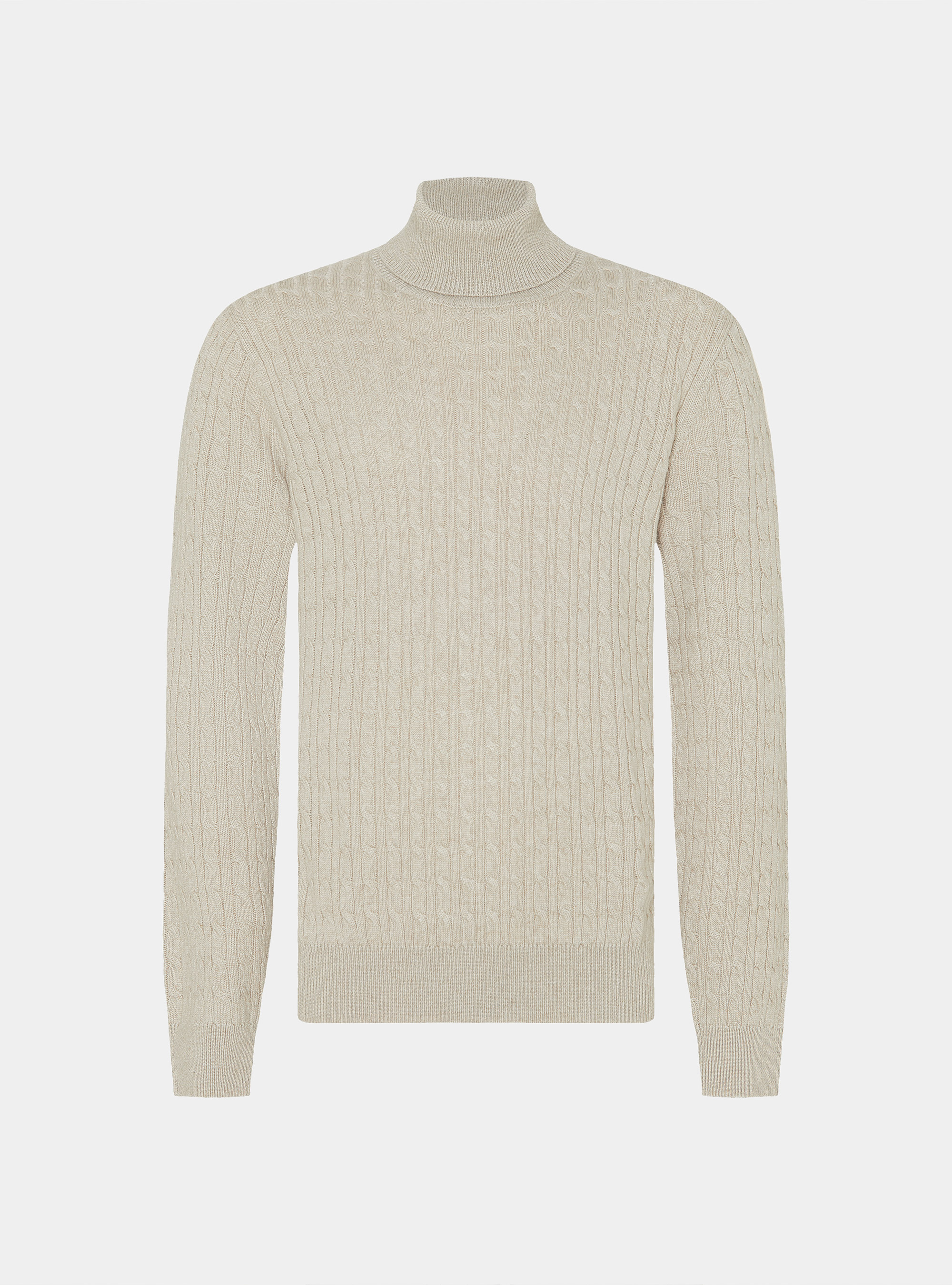 Maglia collo alto con treccia in misto lana, ECRU