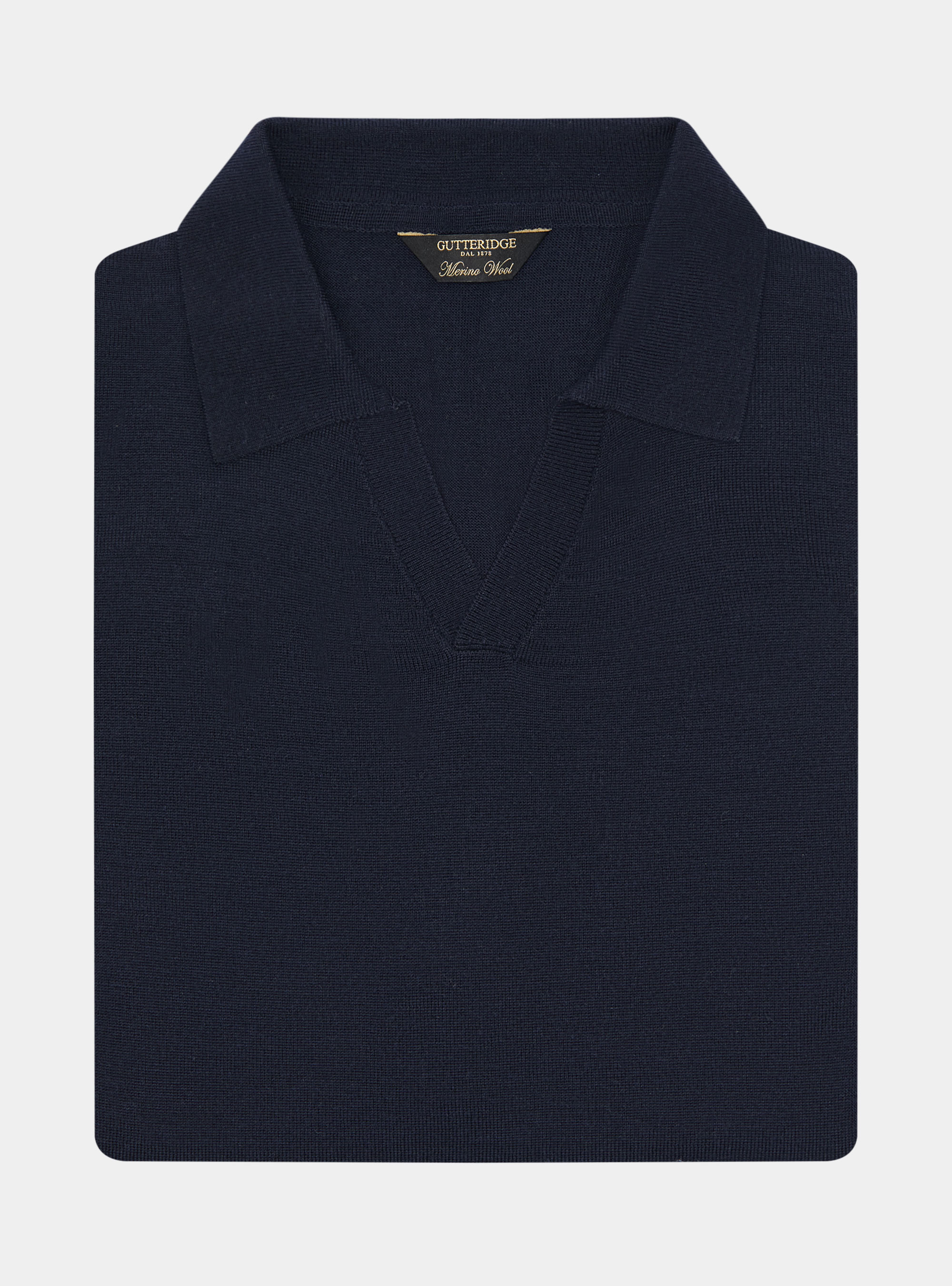 Polo collo senza bottoni in maglia lana merino, BLU NAVY
