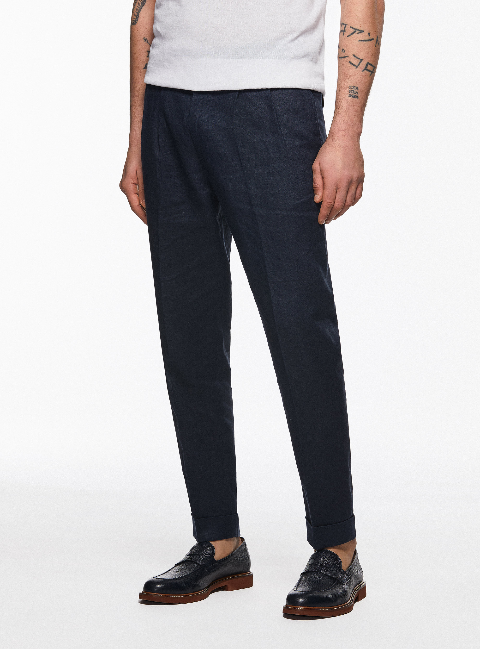 Gutteridge - Pantalón de lino puro con doble pinza, Unisex, Azul Marino, Talla: 48