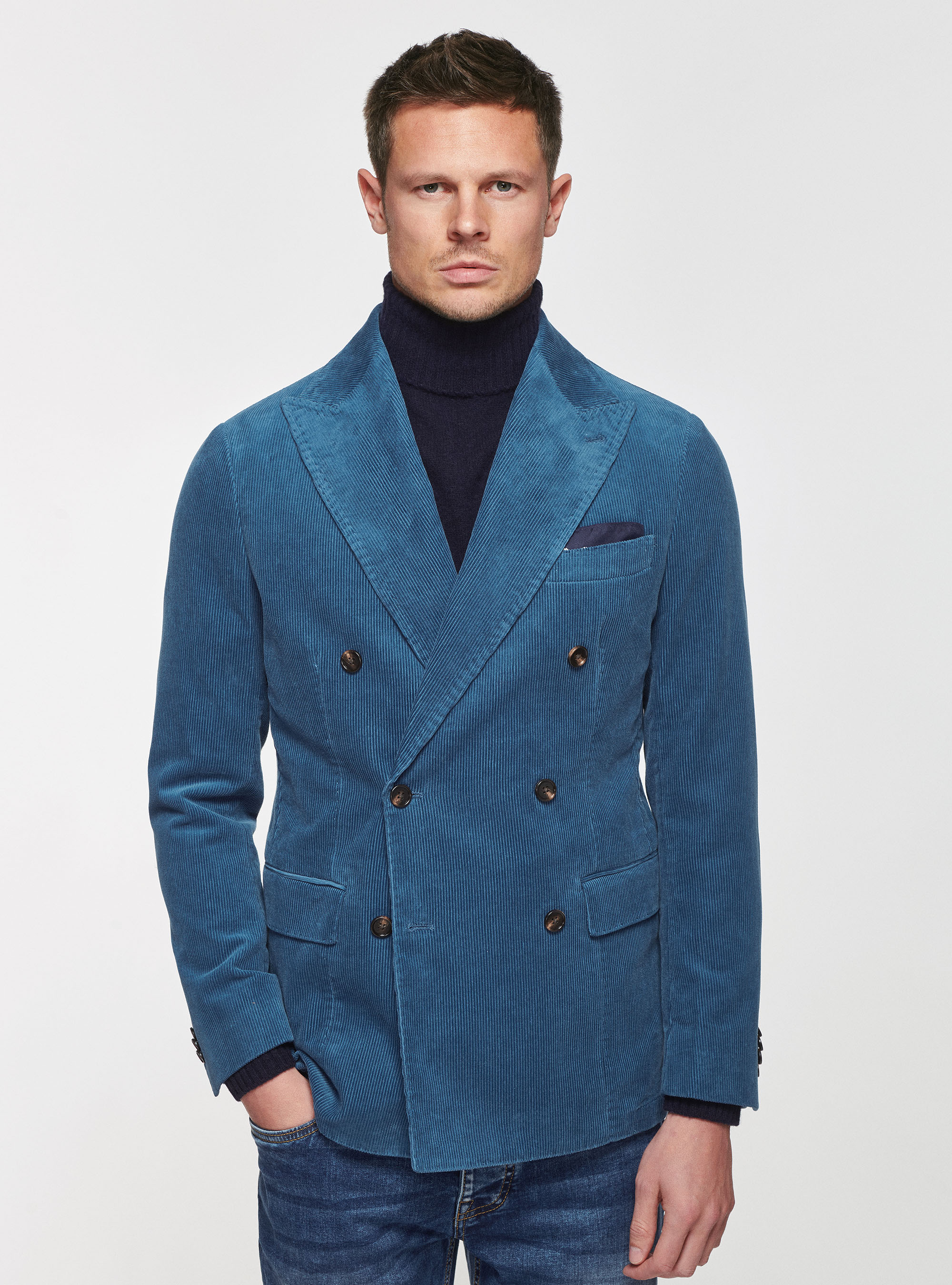 Giacca doppiopetto in velluto, 0243C DENIM