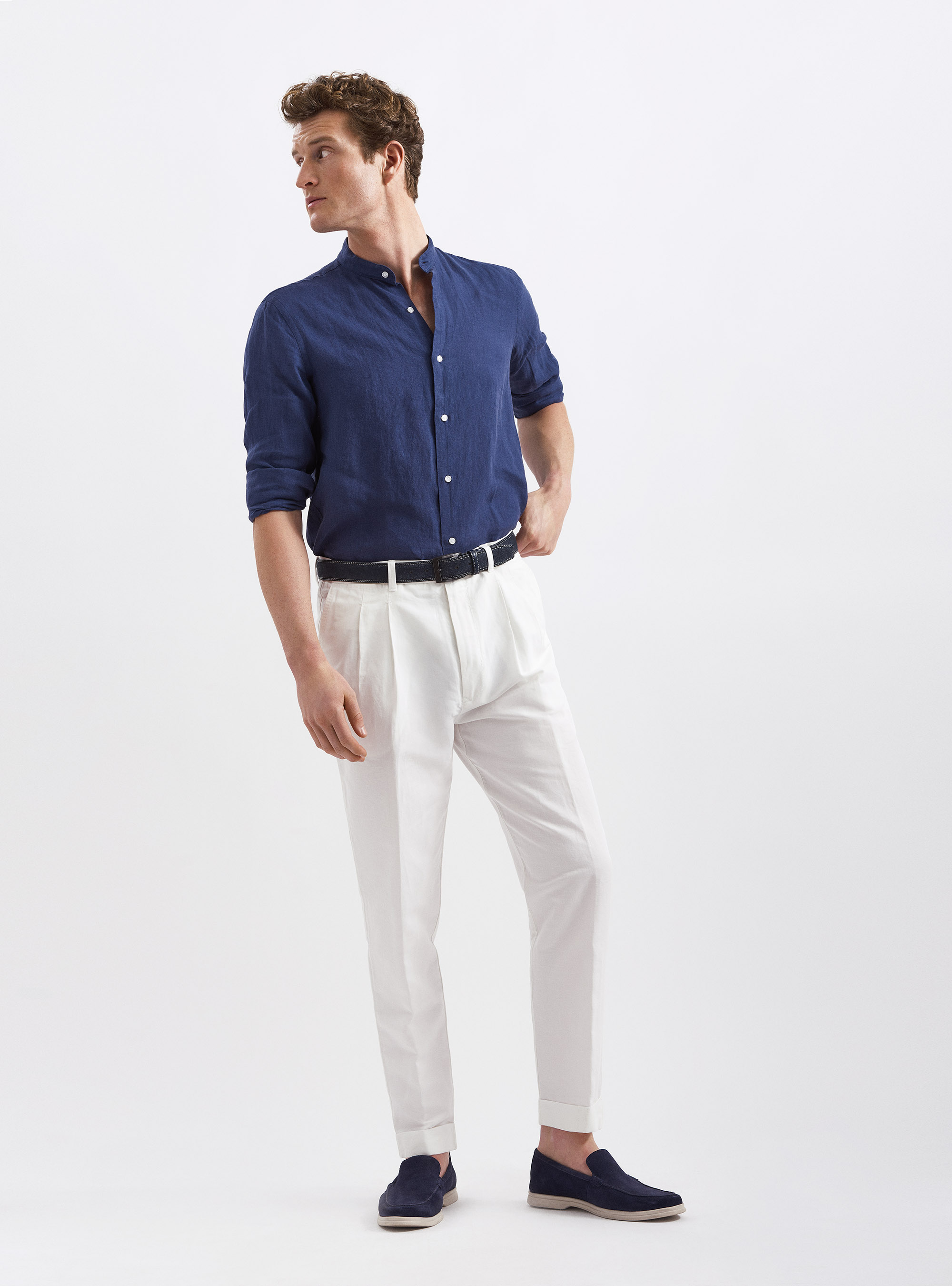 Linen and cotton pleated trousers, WHITE