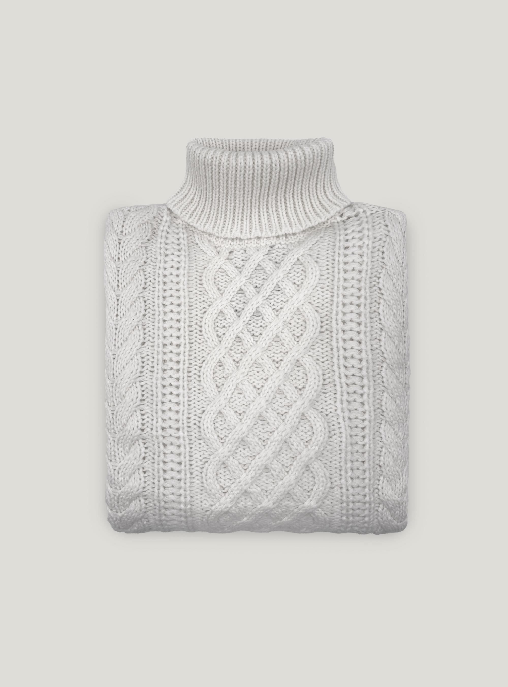 Maglia collo alto con treccia, BIANCO