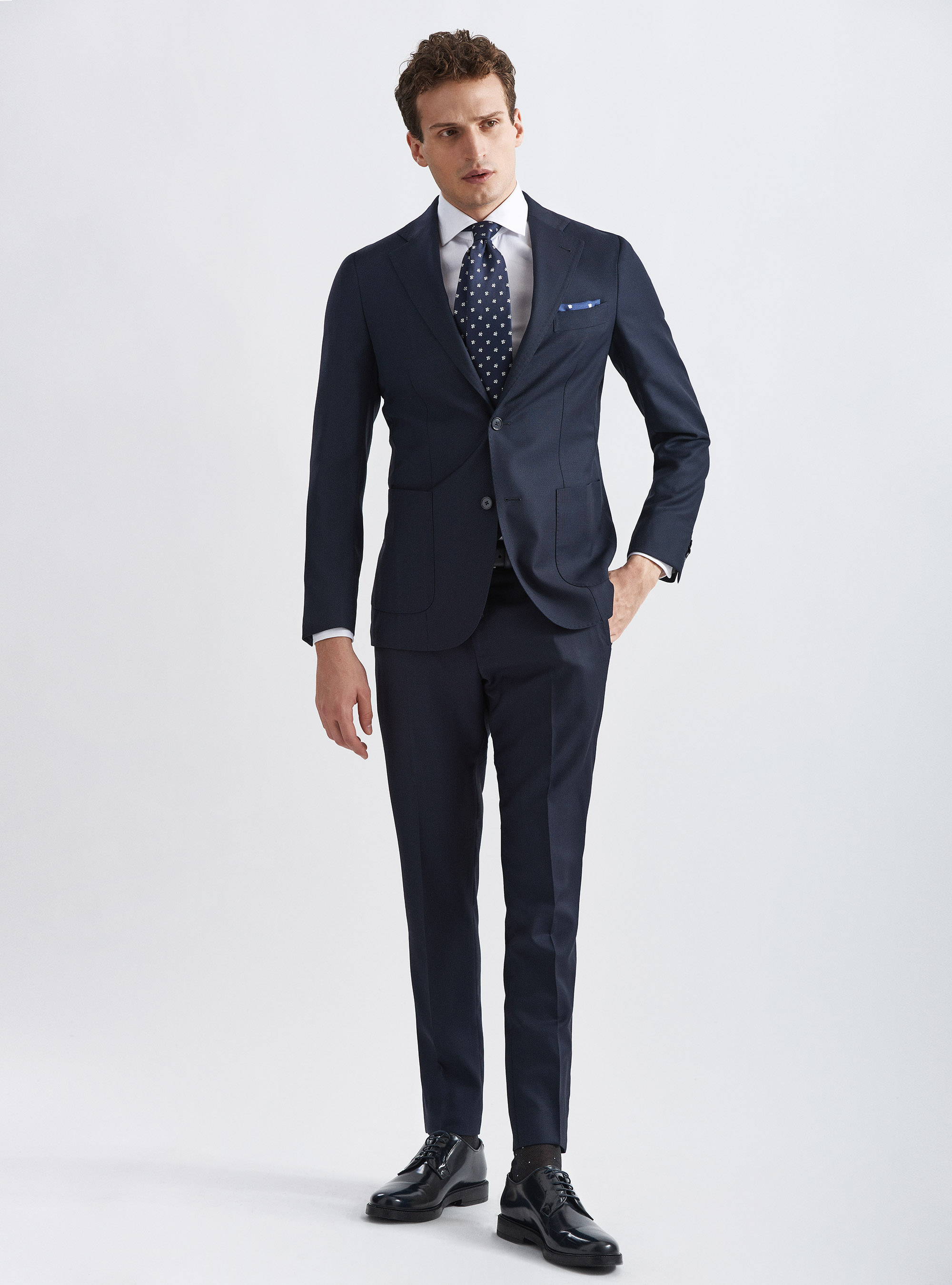 Pure wool Marlane partridge-eye suit blazer, NAVY BLUE