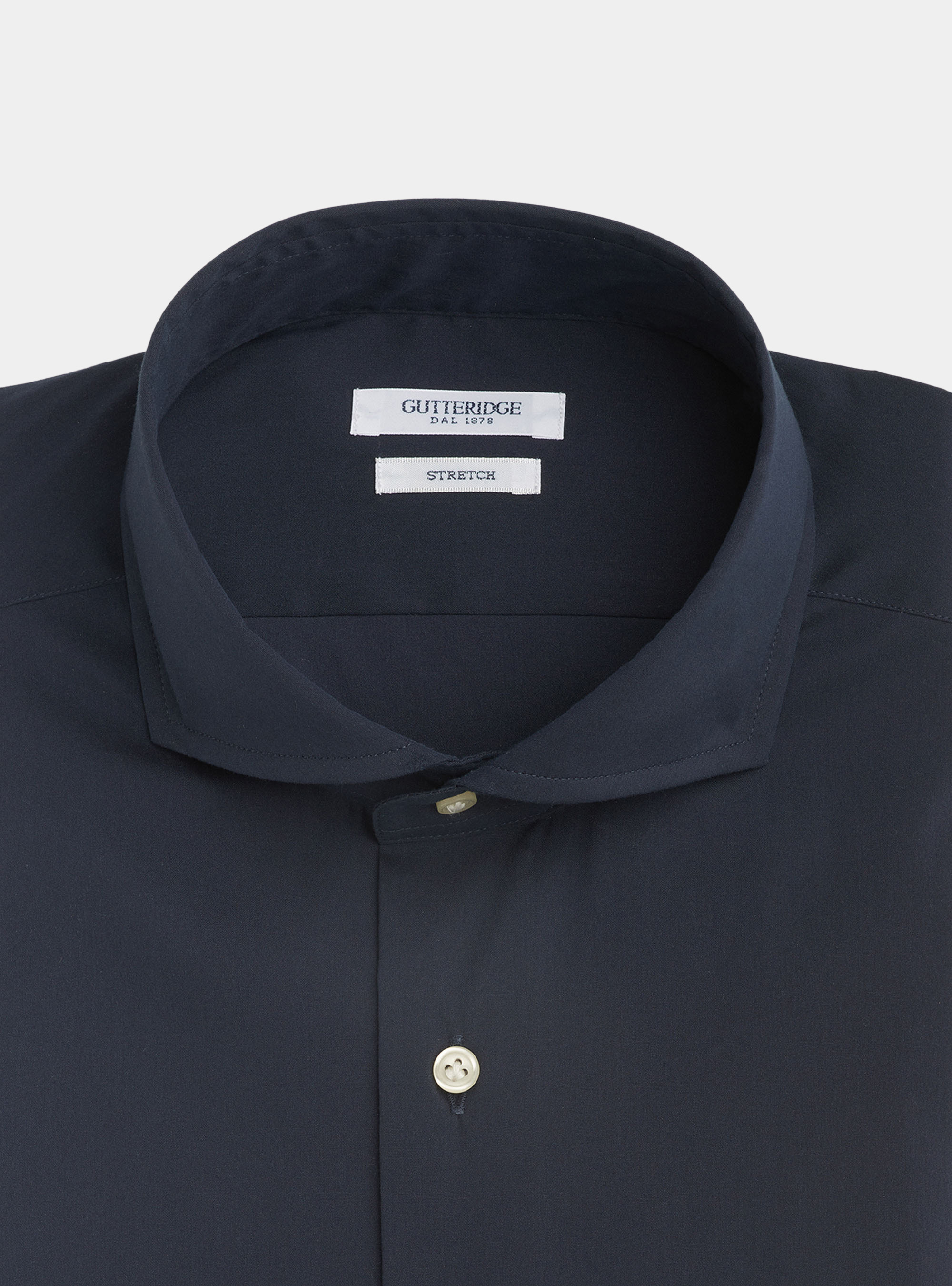 Camisa de cuello franc&eacute;s de popel&iacute;n de algod&oacute;n estirado, AZUL MARINO