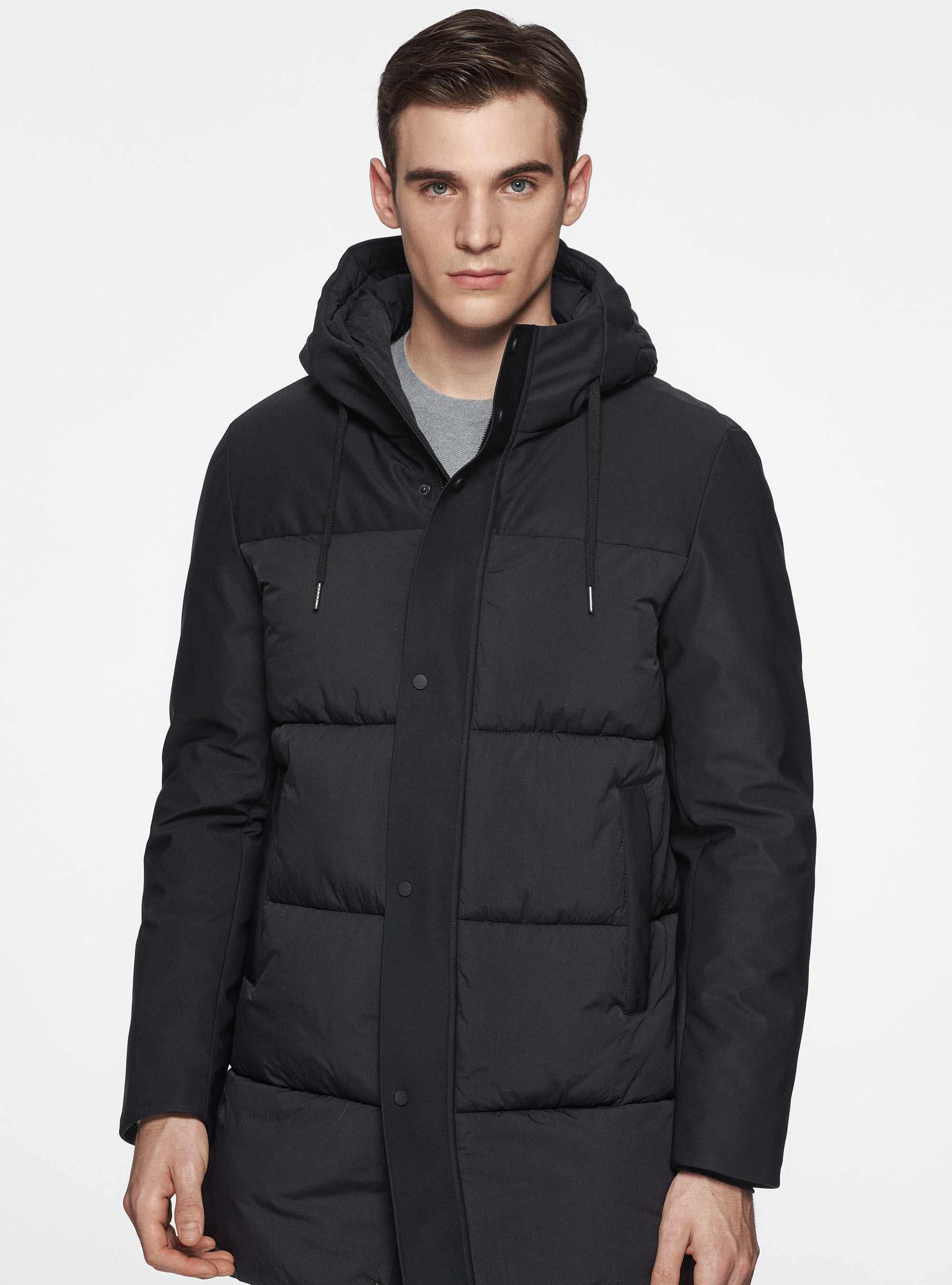 Parka imbottito trapuntato con cappuccio, NERO