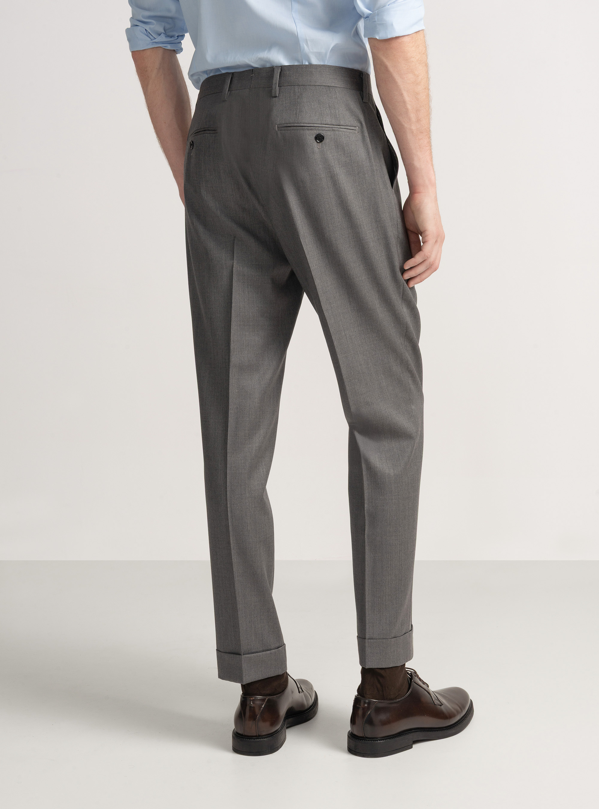 Trousers with pleats for double-breasted suit in superfine 110's Reda wool, GREY