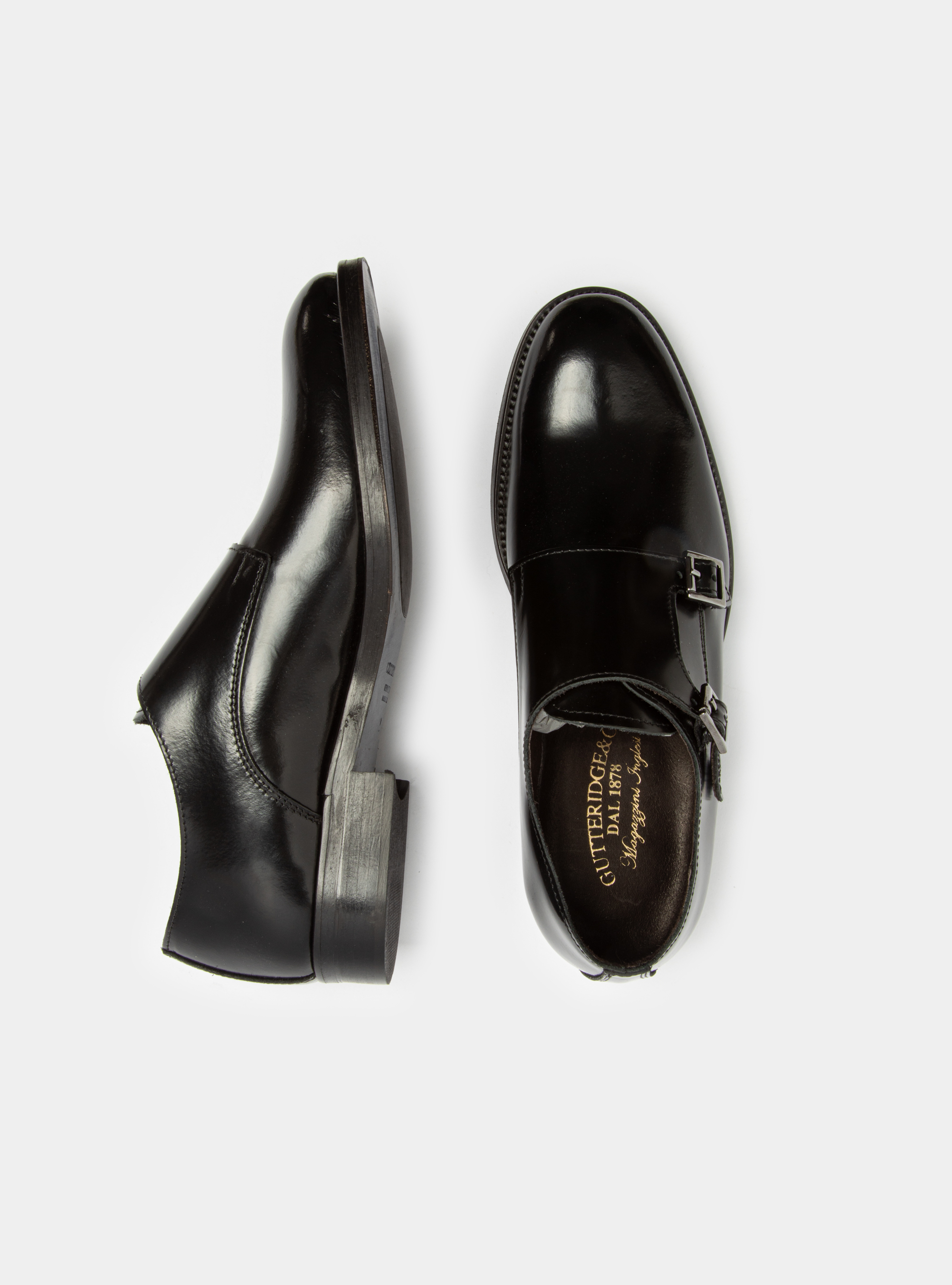 Derby en cuir &agrave; double boucle, NOIR