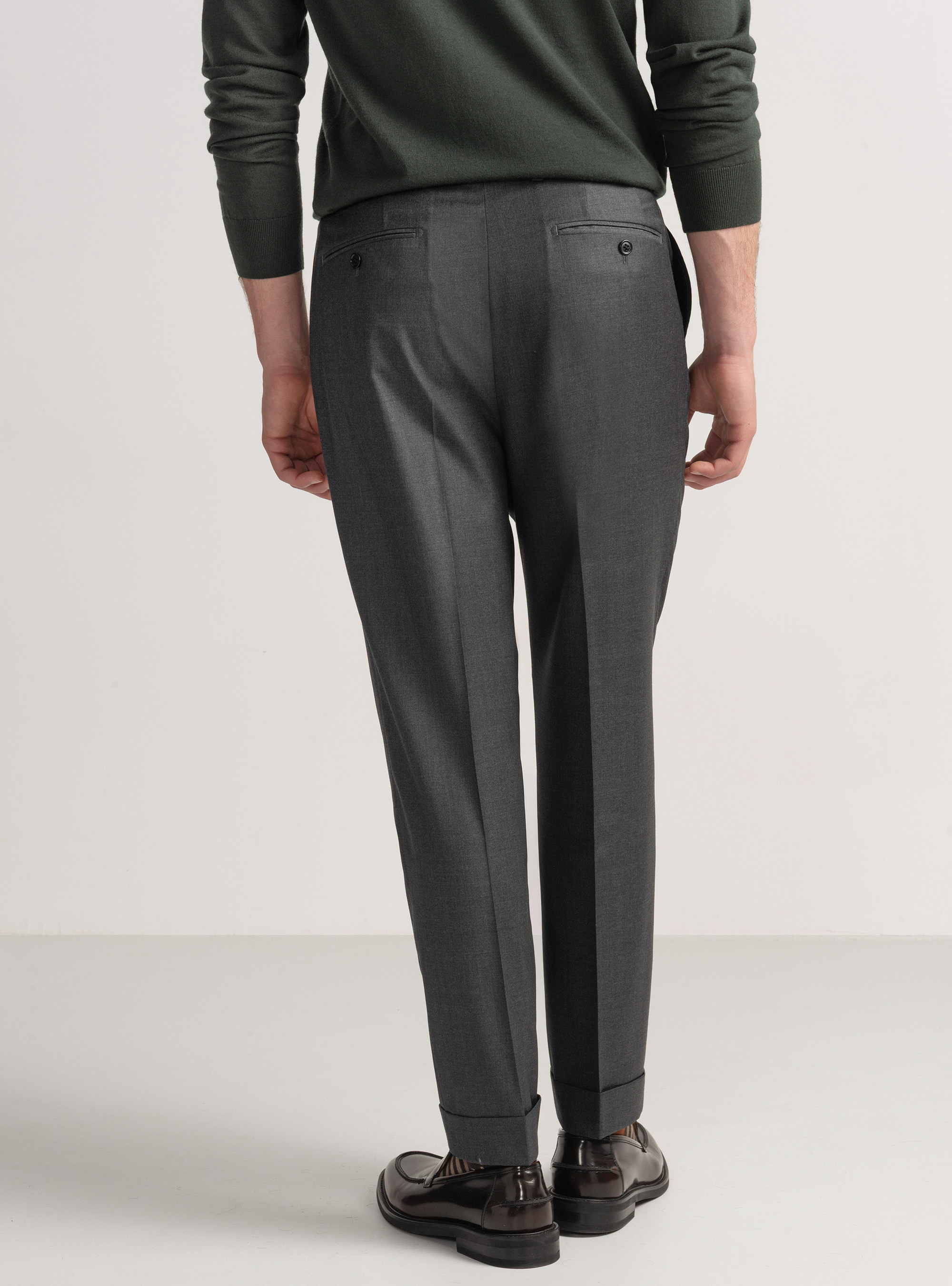 Pantaloni con pince in lana Vitale Barberis Canonico, ASFALTO
