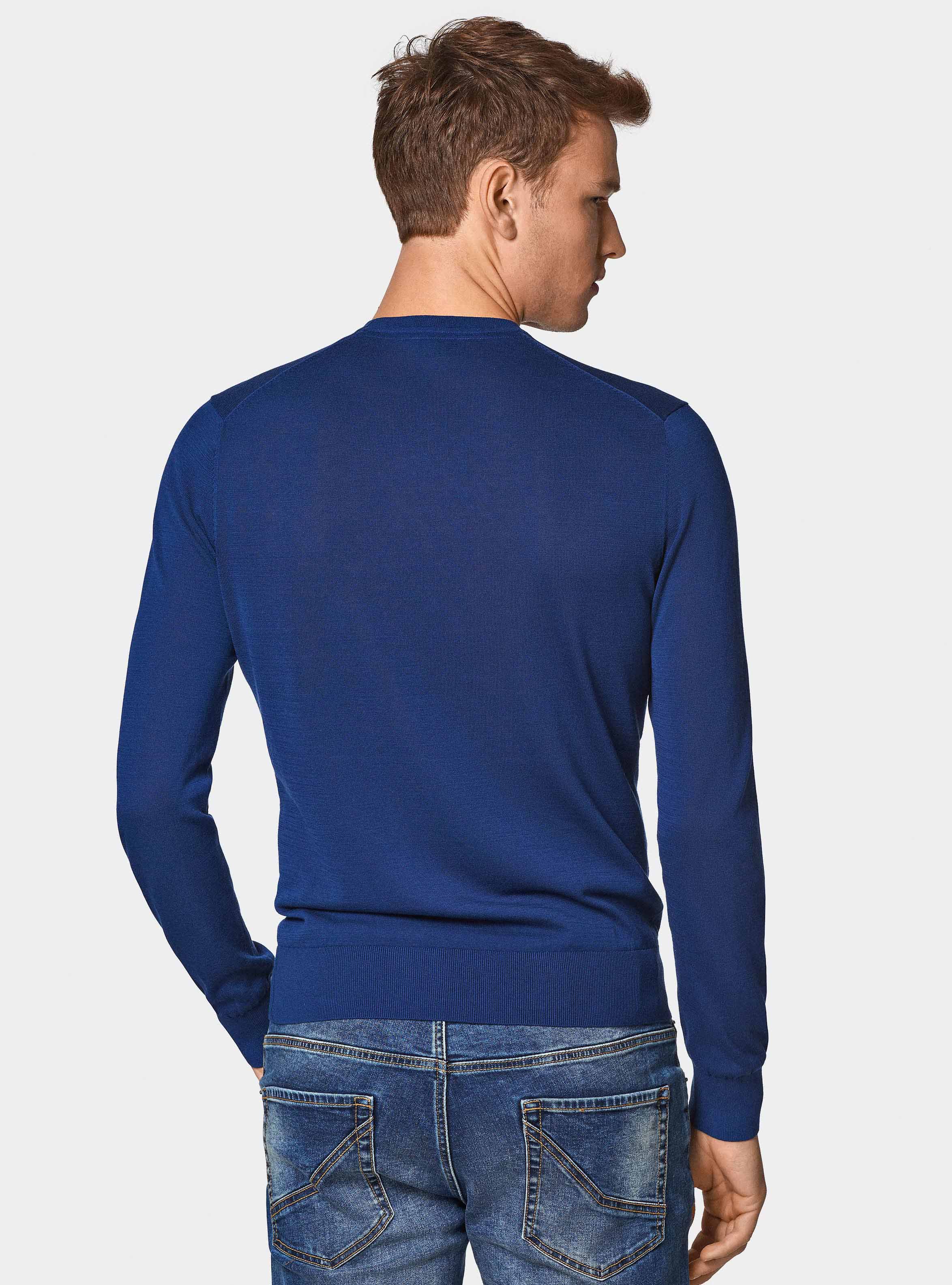 Maglia girocollo in cotone e seta, BLU ROYAL