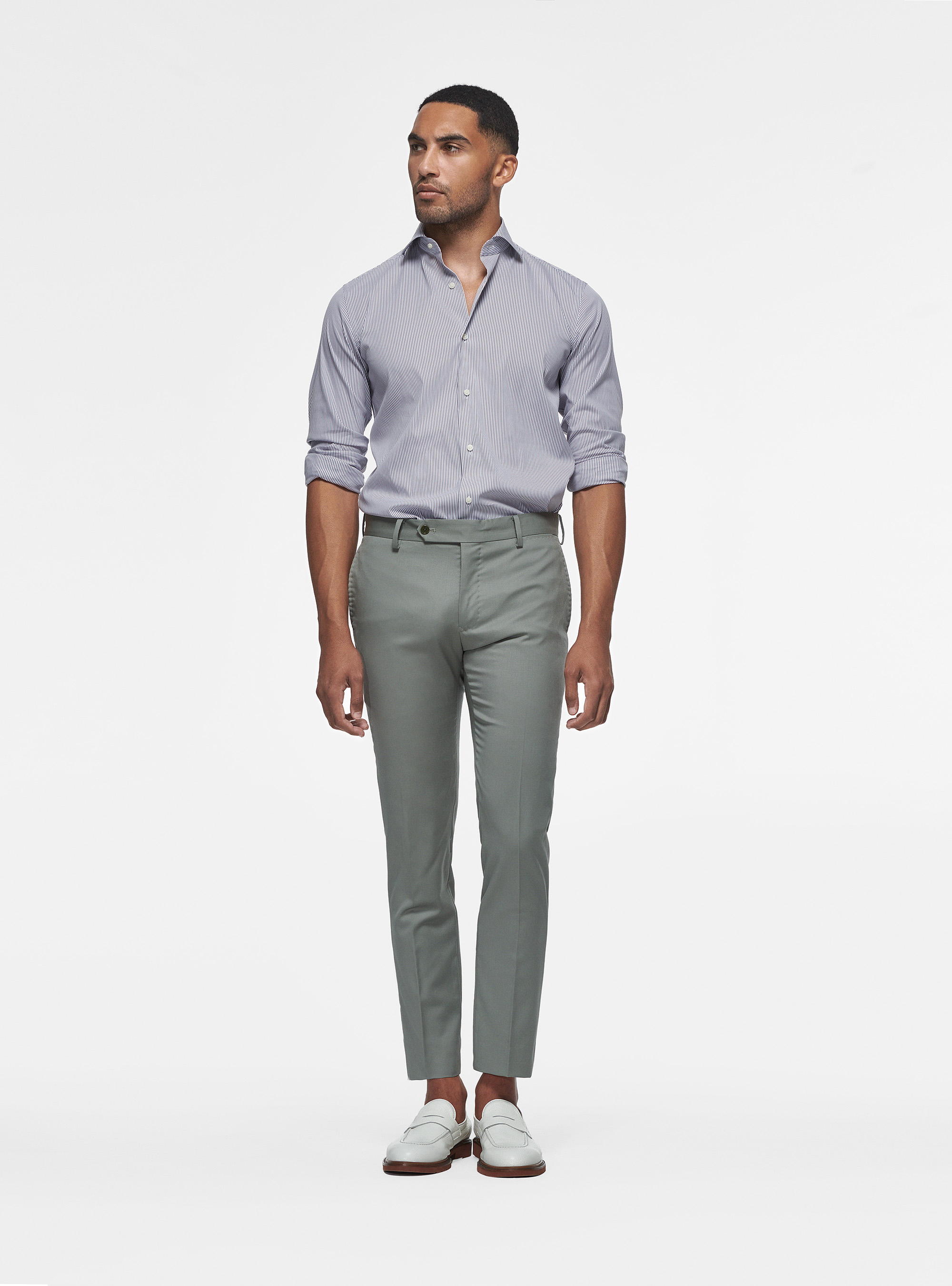 Pantaloni in pura lana superfine 110's, SALVIA 0602C